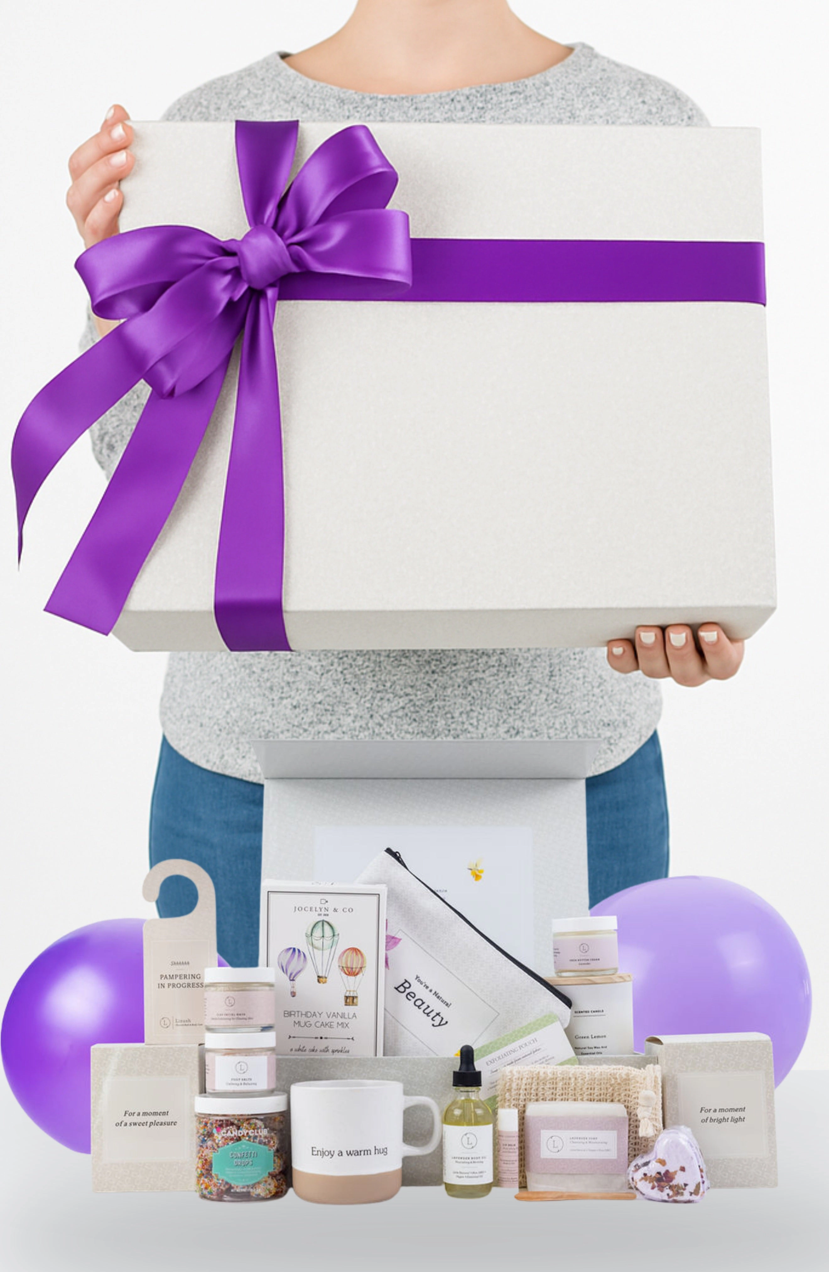 Lizush  Lavender Birthday Gift Basket - Pampering Spa Gift Box for Her