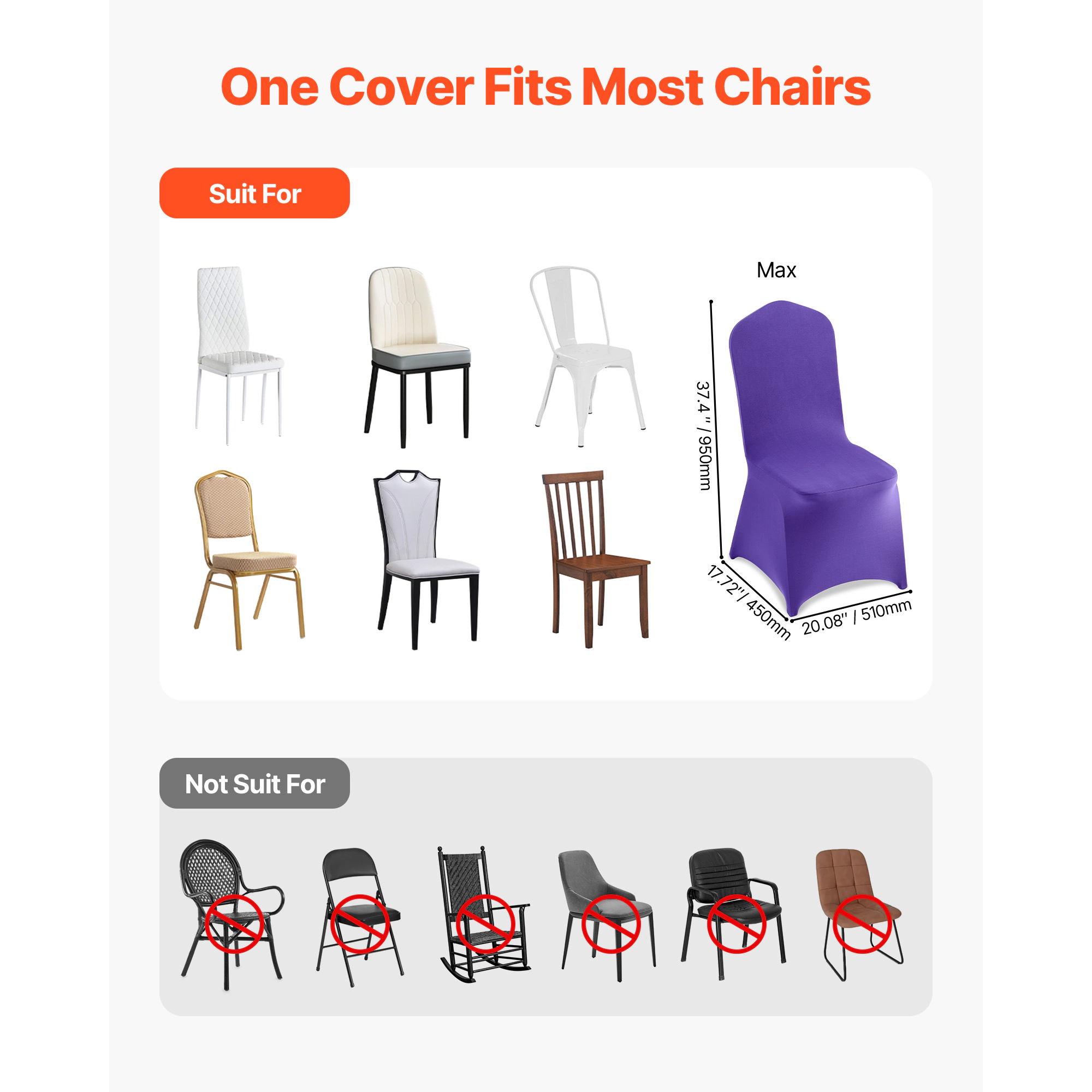 HONGGE Chair Covers Polyester Spandex Chair Cover Stretch Slipcovers for Wedding Party Dining Banquet Flat-Front Chair