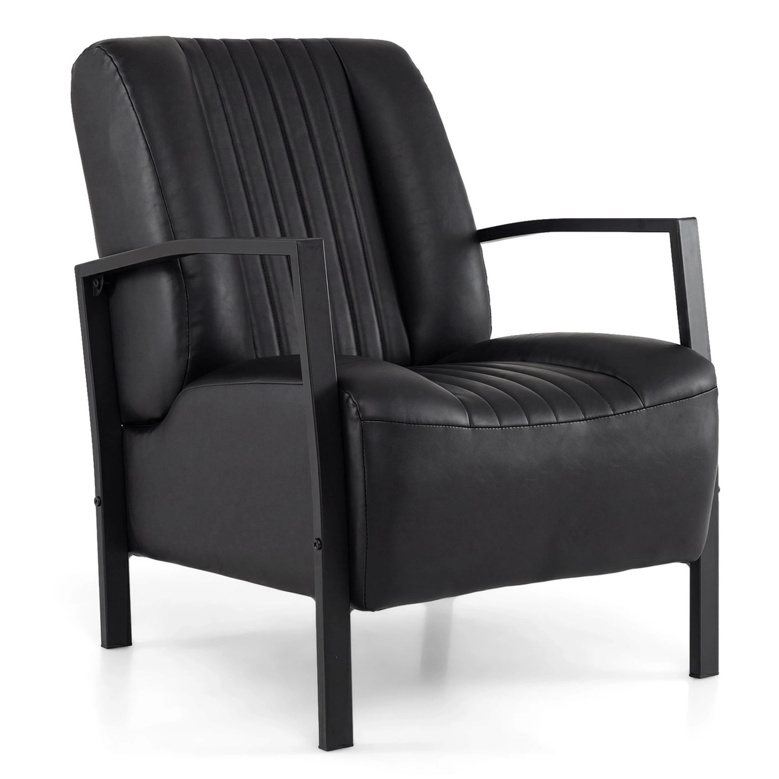 SUGIFT Black Padded Seat S-Spring Support 440-lb Faux Leather Upholstered Armchair
