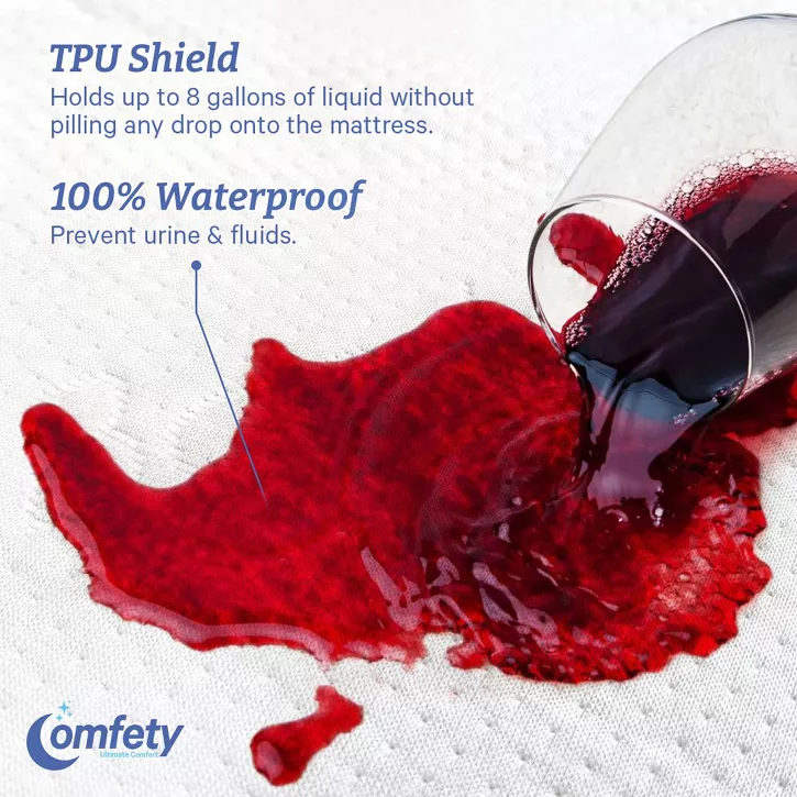 Comfety Waterproof Mattress Protector Bamboo Viscose, Ultra Soft Leak-Proof Mattress Cover - Hypoallergenic Breathable