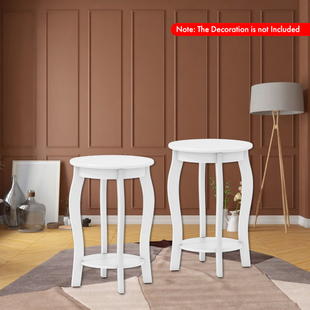 Hivvago 15" Round Dual-Tier Accent Tables with Storage Shelf - Set of 2
