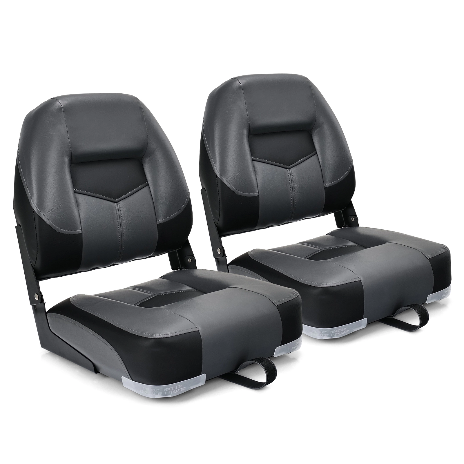 SUGIFT Set of 2 250-lb Capacity Folding Low Back Fishing Boat Seats with 4.3-in Foam Padding and PVC Cover