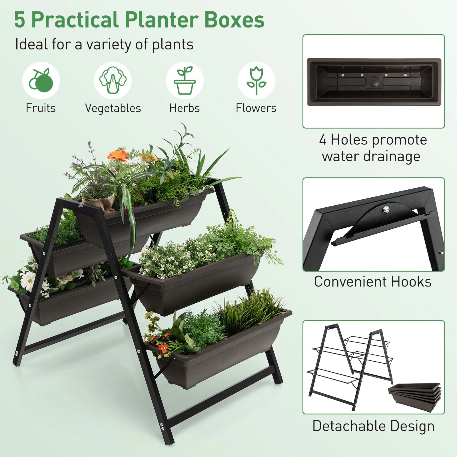 SlickBlue Outdoor Vertical Garden Planter with Metal Frame and Drainage