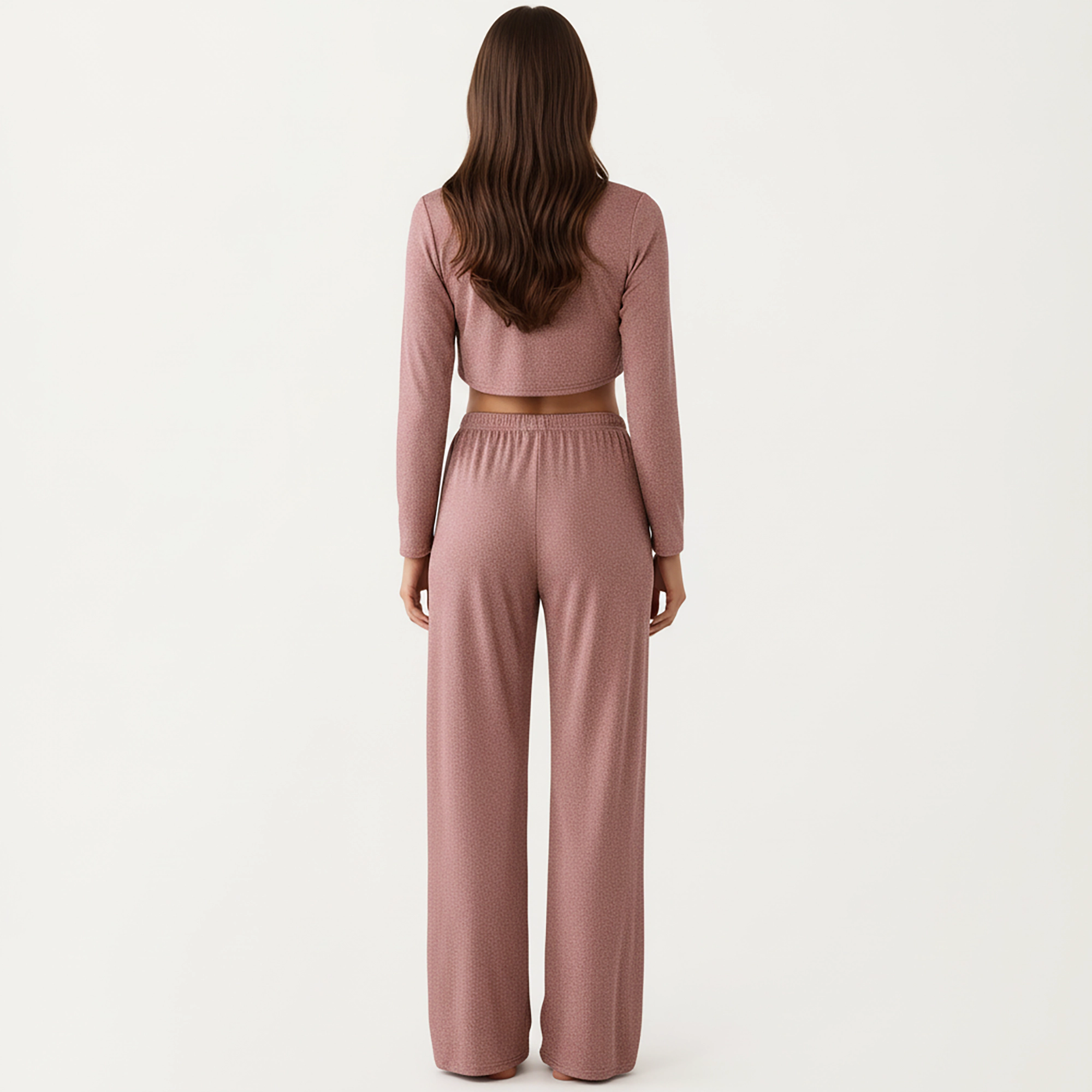 Anna-Kaci Women's Long Sleeve Pajama Set with Tie Front Cropped Top and Relaxed Fit High Waist Full-Length Lounge Pants