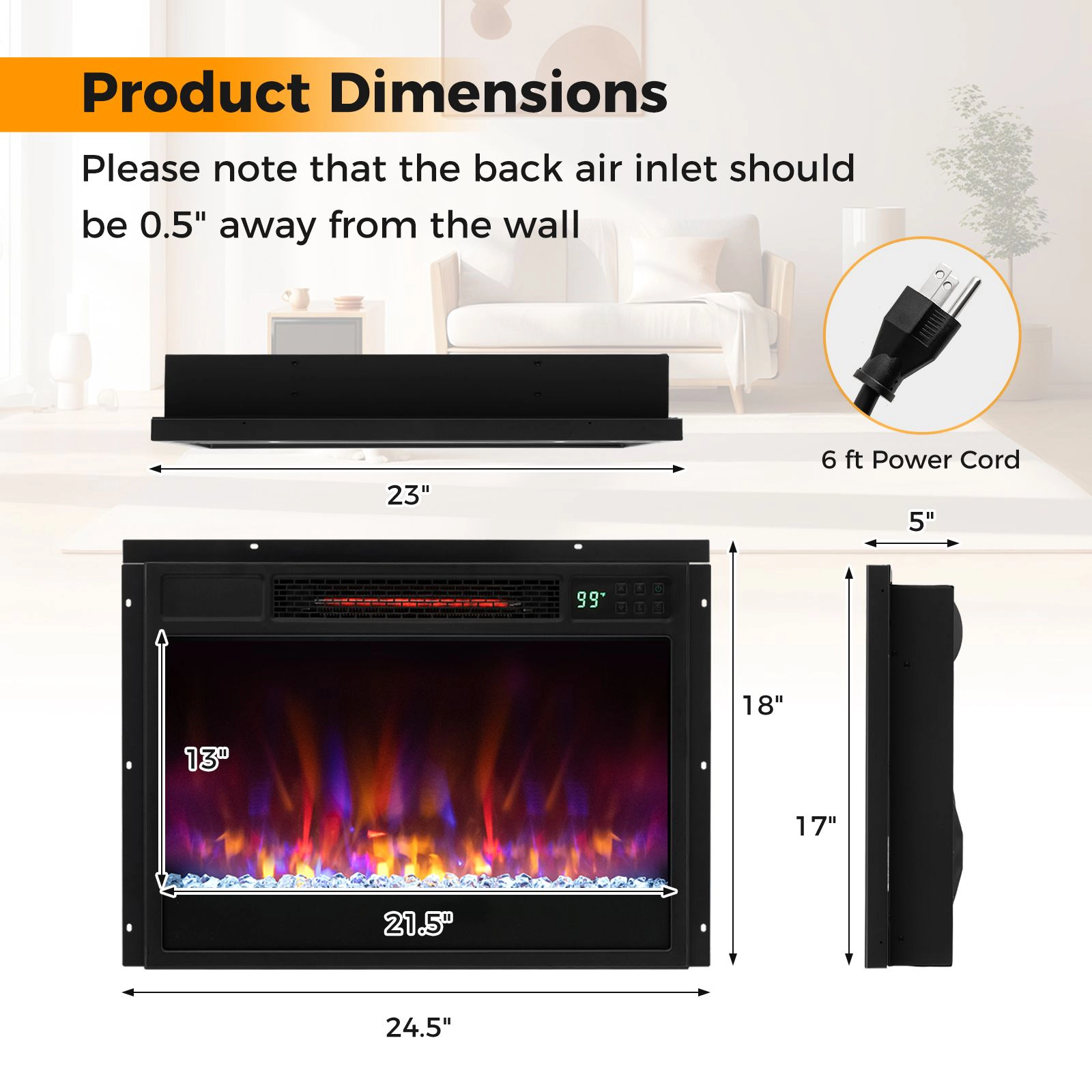SlickBlue Infrared Electric Fireplace Heater, 5120 BTU 1500W, 6 Flame Color