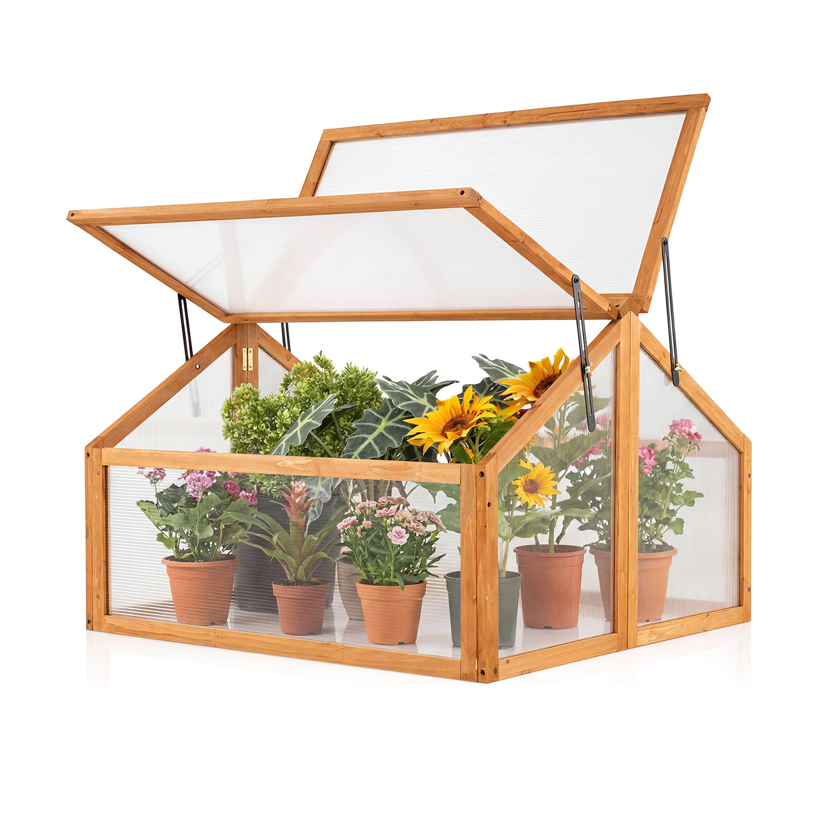 LJG Wood Cold Frame Greenhouse Raised Flower Planter Protection with Transparent Openable Roof