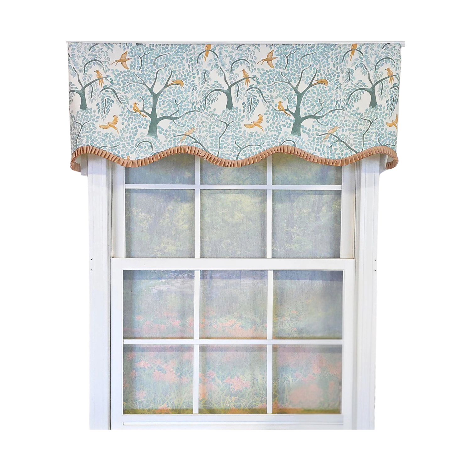 RLF Home Tree Bird Ruffled Provance Window Valance 100% Cotton Lined Rod Pocket 50" x 17