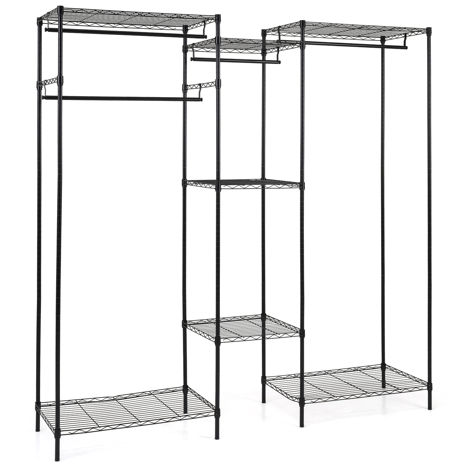 SUGIFT 78-in 180-lb Shelf Capacity Black Convertible Clothes Organizer with 7 Shelves and 4 Hanging Rods