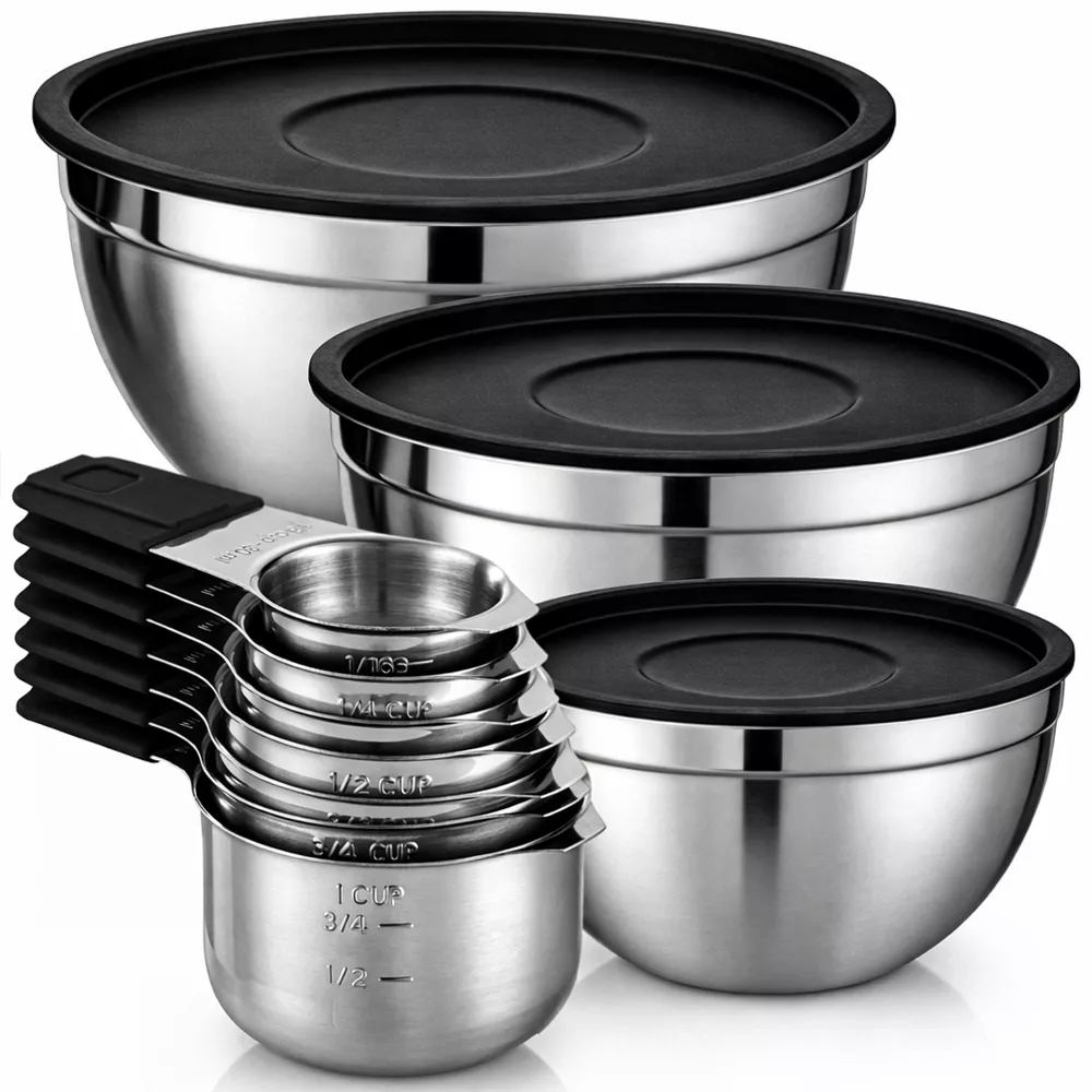 Luminuxe 10 Piece Mixing Bowls & Measuring Cups Set, Stainless Steel Mixing Bowl with Lids, Magnetic Measuring Cups