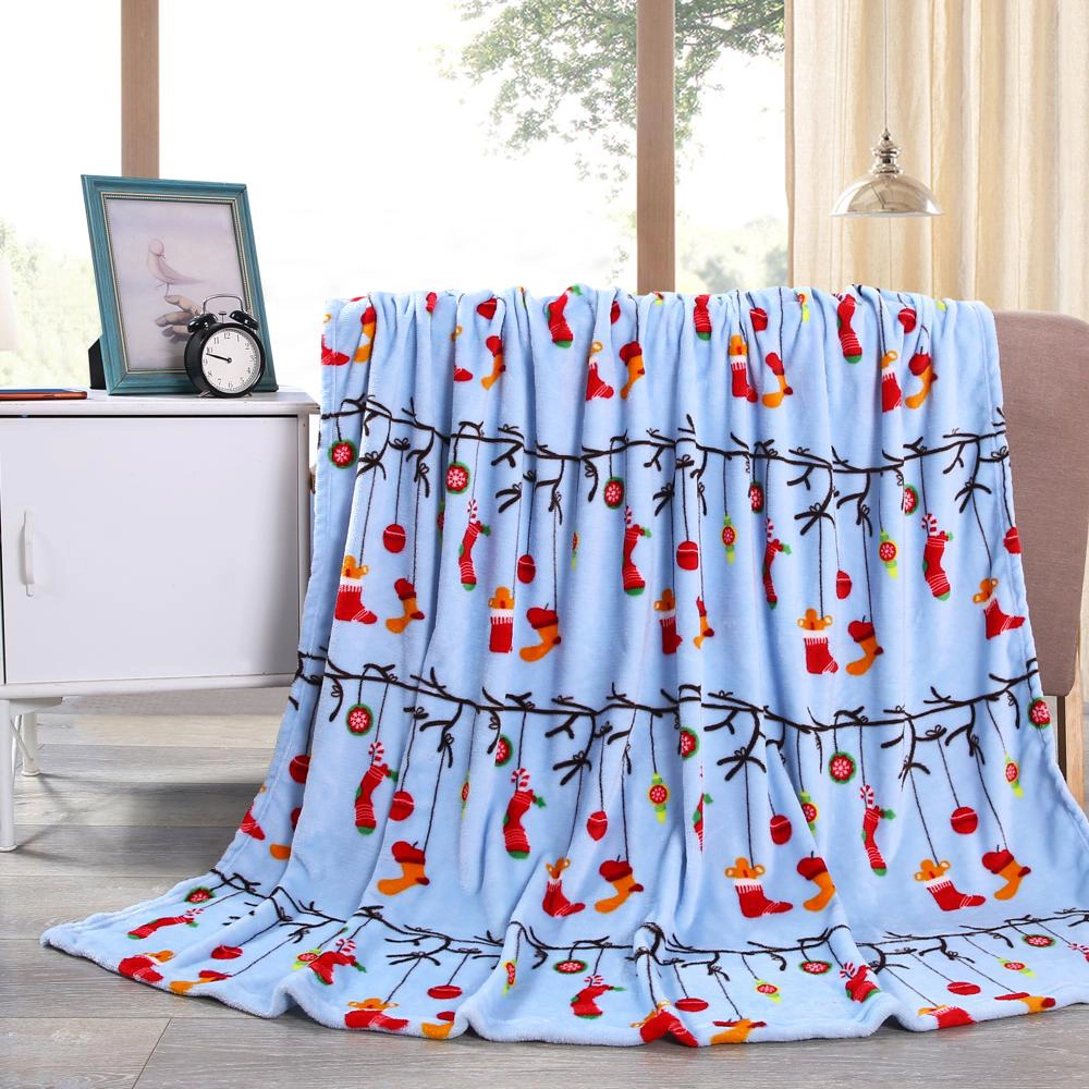 Plazatex Ornaments plush Decorative Christmas Machine Washable Throw 50" X 60" Lt. Blue