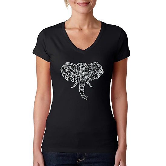 LA Pop Art Womens Word Art V-Neck T-Shirt - Tusks