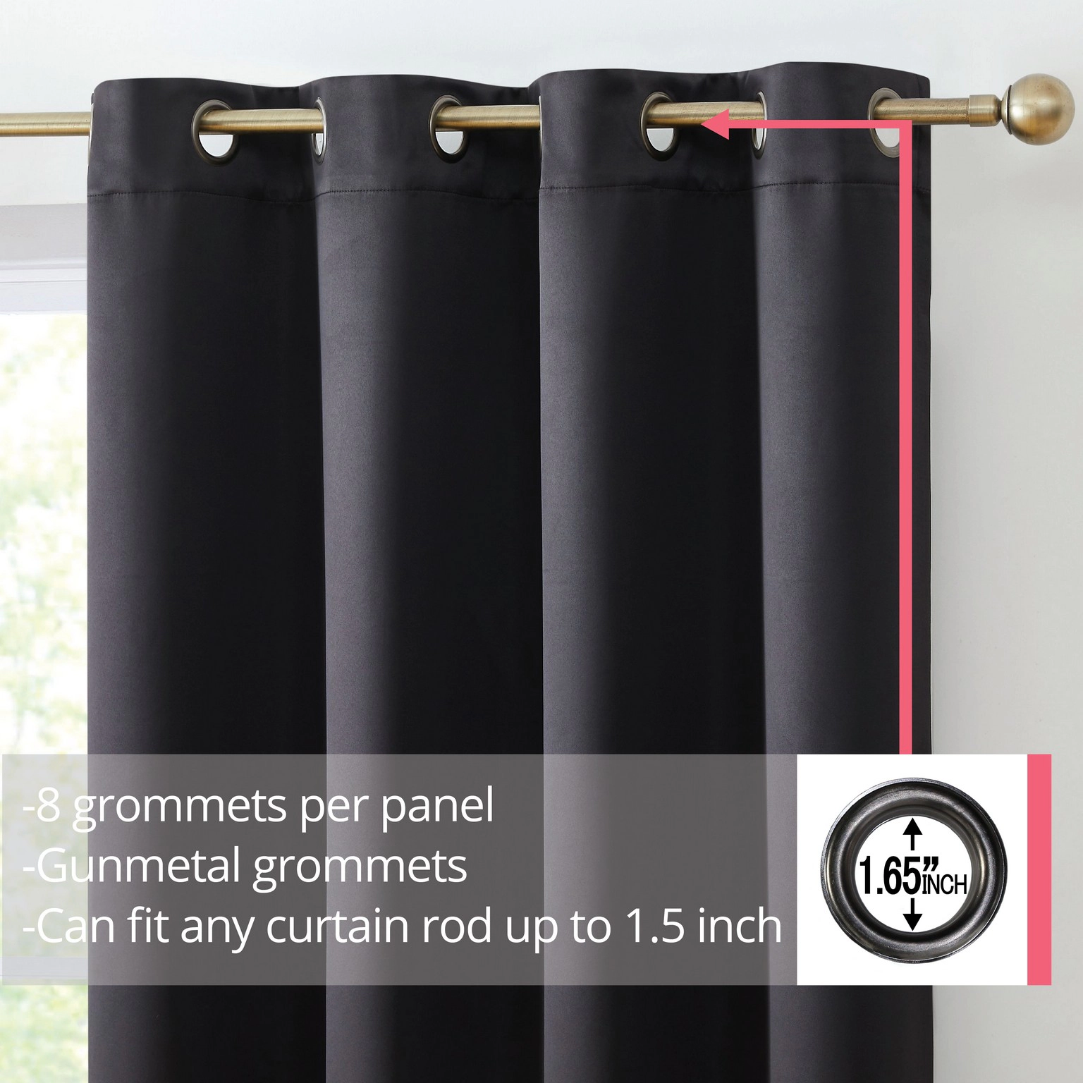 HLC.ME Oxford Thermal Drapes  - Heat Absorbing Blackout Curtains 2 Panels Grommet Top, Set of