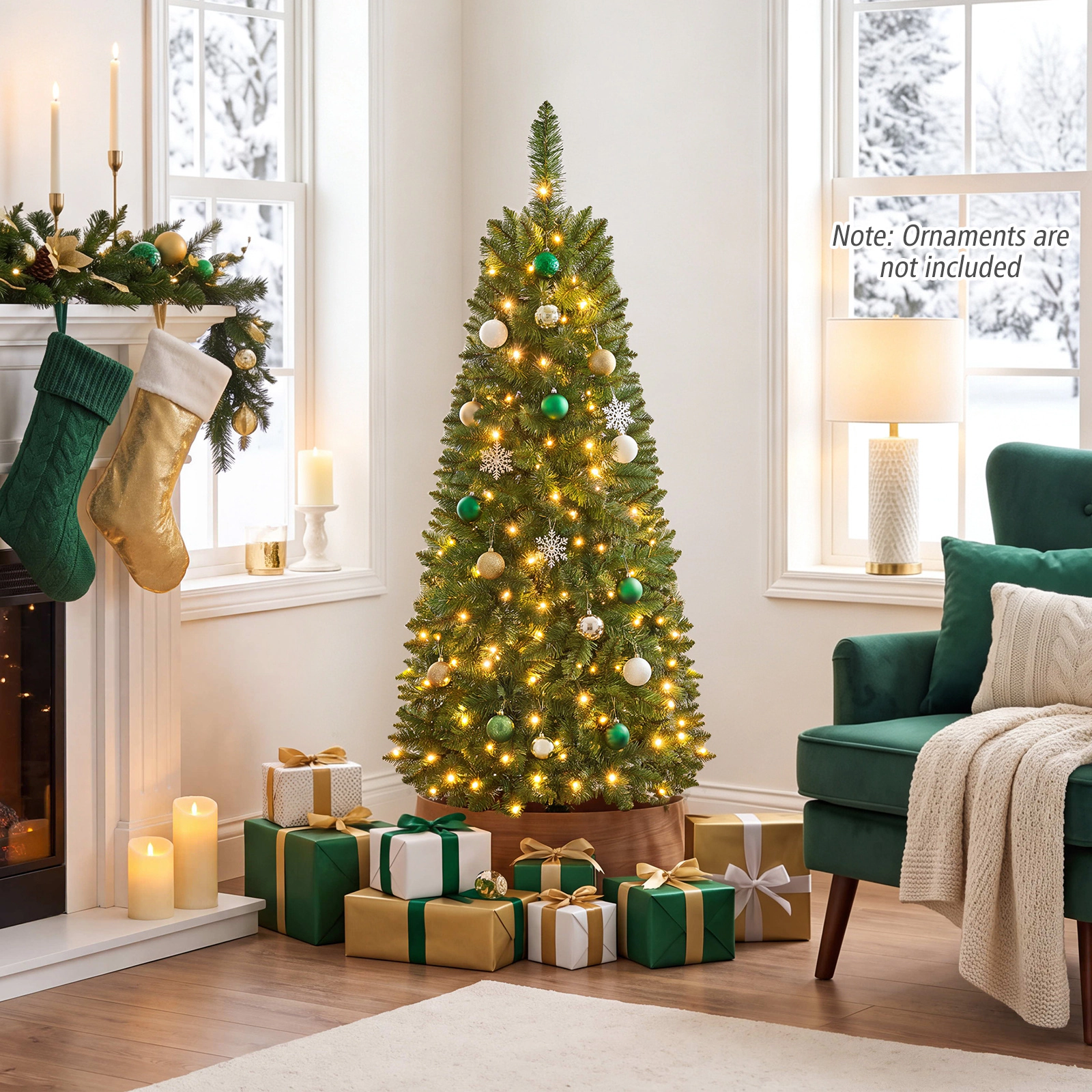 Costway 4.5/6.5/7.5ft Pre-Lit Hinged Pencil Christmas Tree 150 Lights