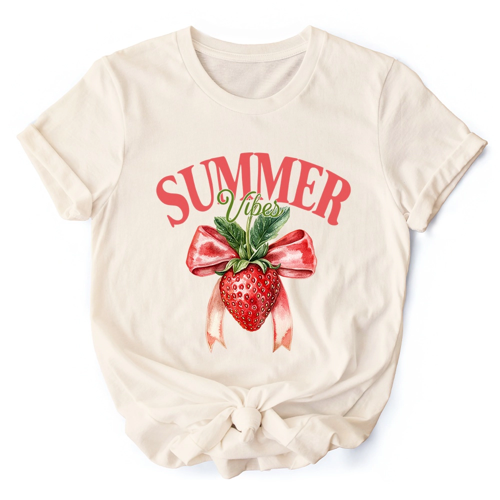 OrnamentallyYou Womens Summer Vibes Strawberry T-Shirt