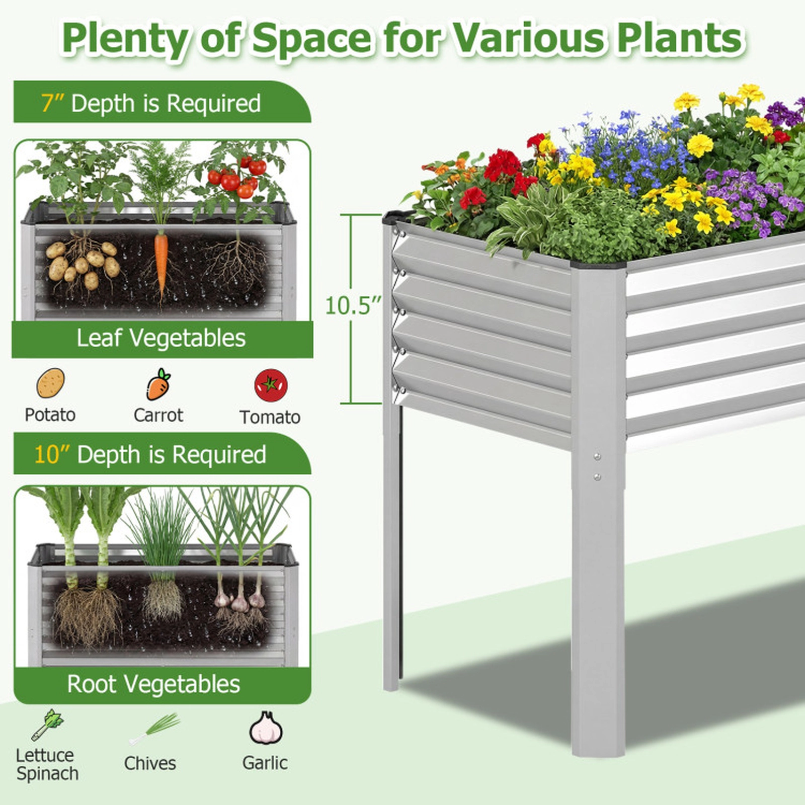 SUGIFT Galvanized Raised Garden Bed with Legs Metal Elevated Planter Box 110-lb Capacity Gray/Silver