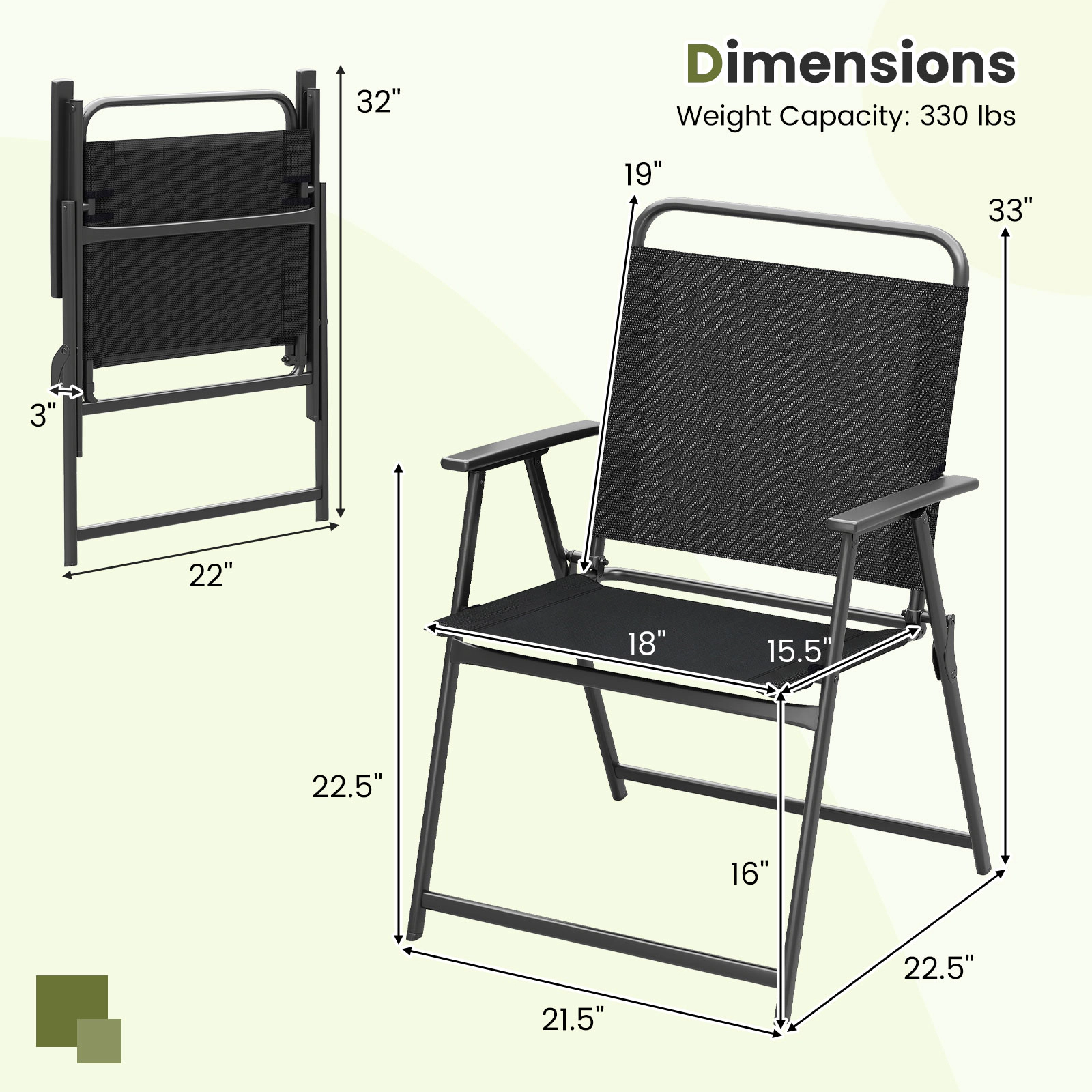Slickblue Set of 2 Outdoor Folding Chairs Portable Patio Chair with Fabric Seat