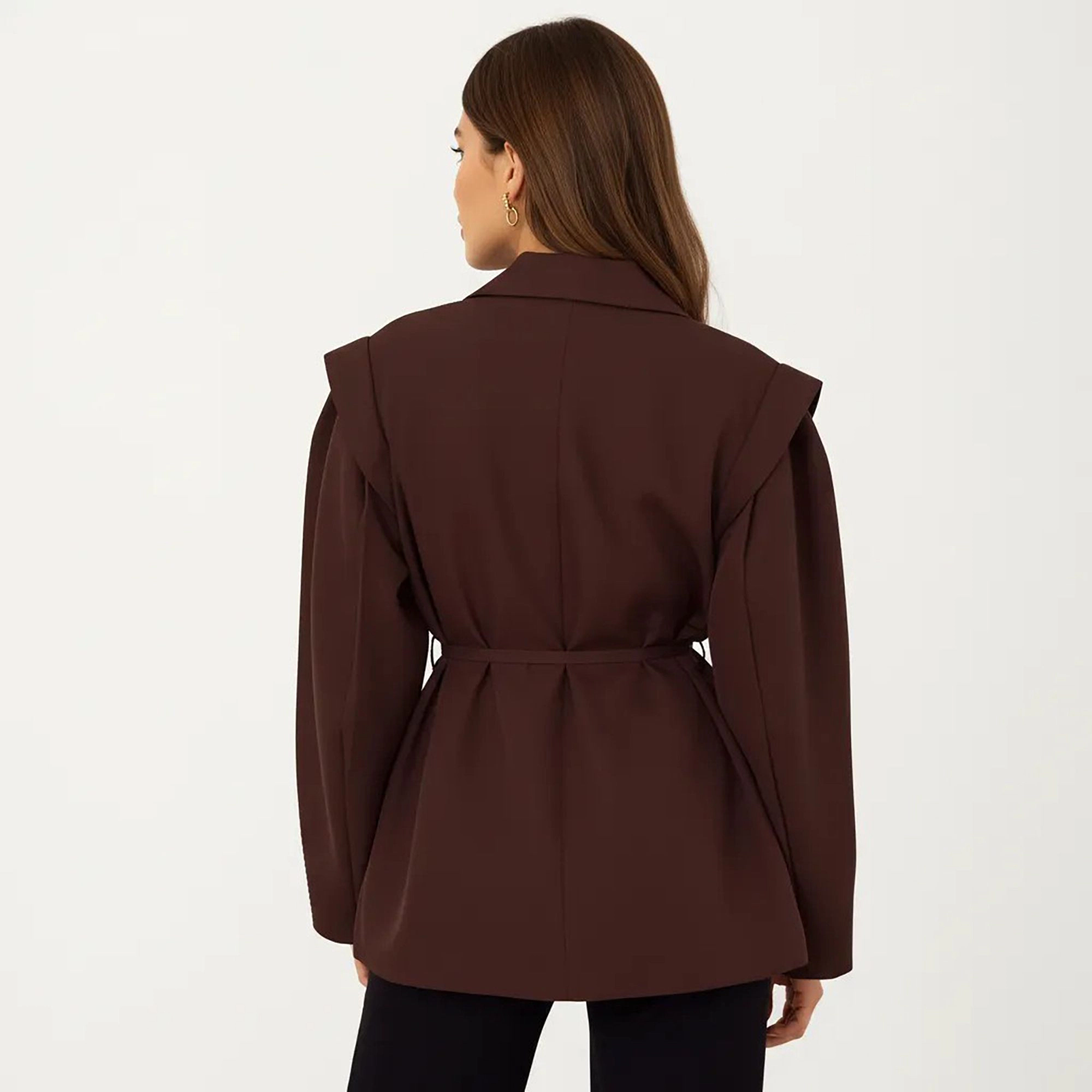 Anna-Kaci Women's Long Sleeve Tailored Blazer with Tie Waist and Structured Lapel