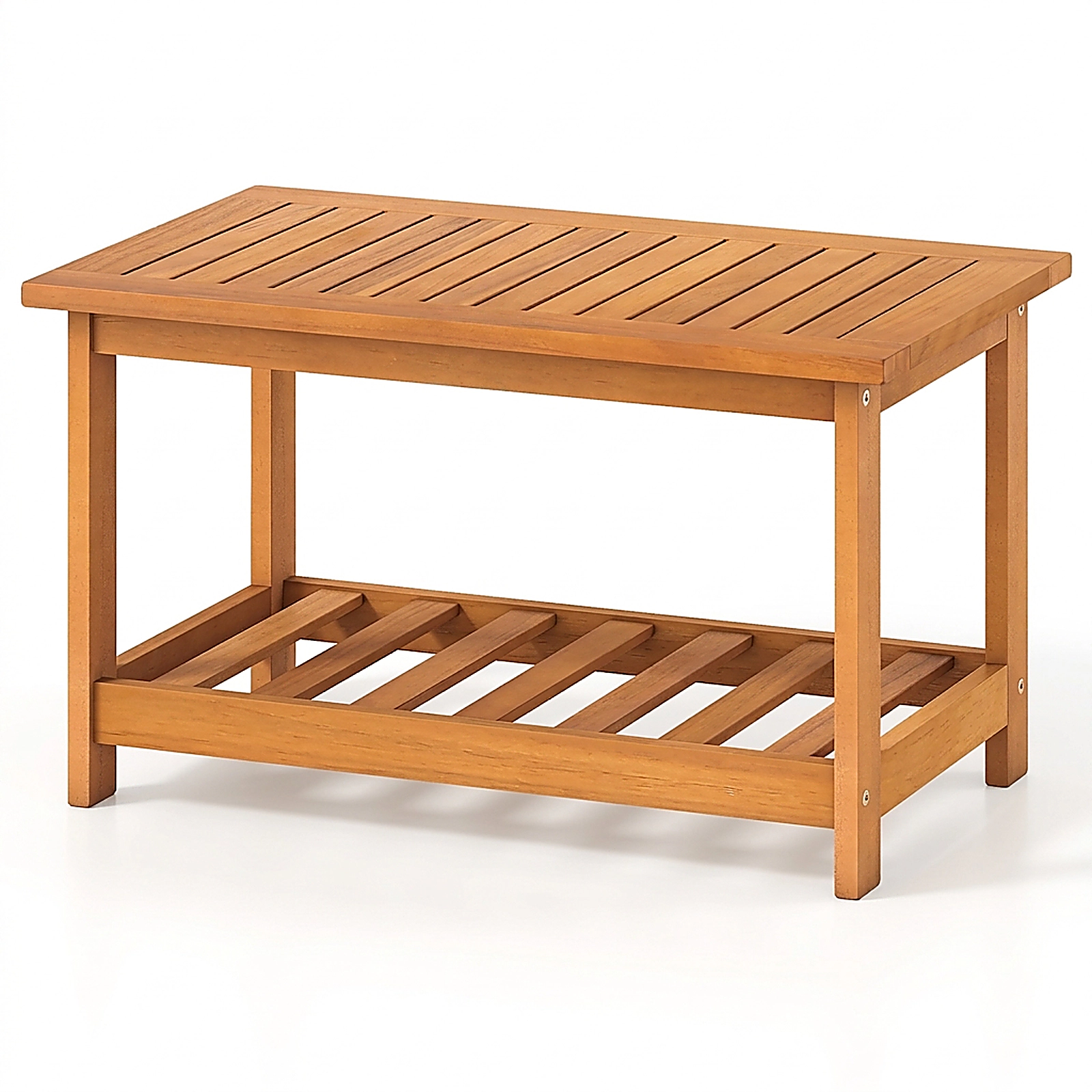 SUGIFT 29.5-In 2-Tier Natural Acacia Wood Outdoor Patio Coffee Table with Storage Shelf