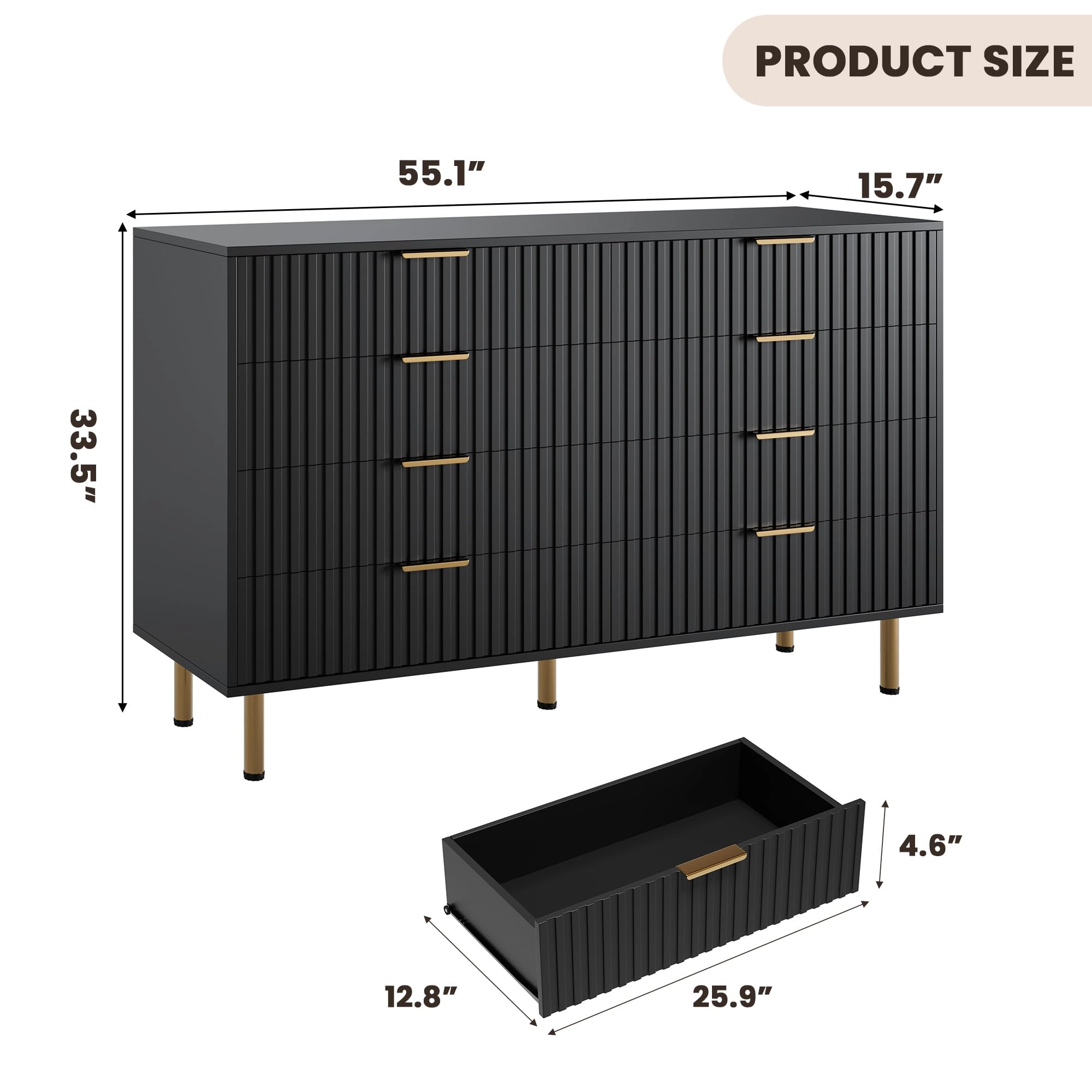 BebreezChic 8-Drawer Fluted Dresser for Bedroom, Wide Modern Chest of Drawers, Long Double Dresser
