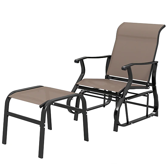 HONGGE Outdoor Glider with Ottoman Patio Glider Chair Set with High Back Wide Seat for Porch Garden Backyard
