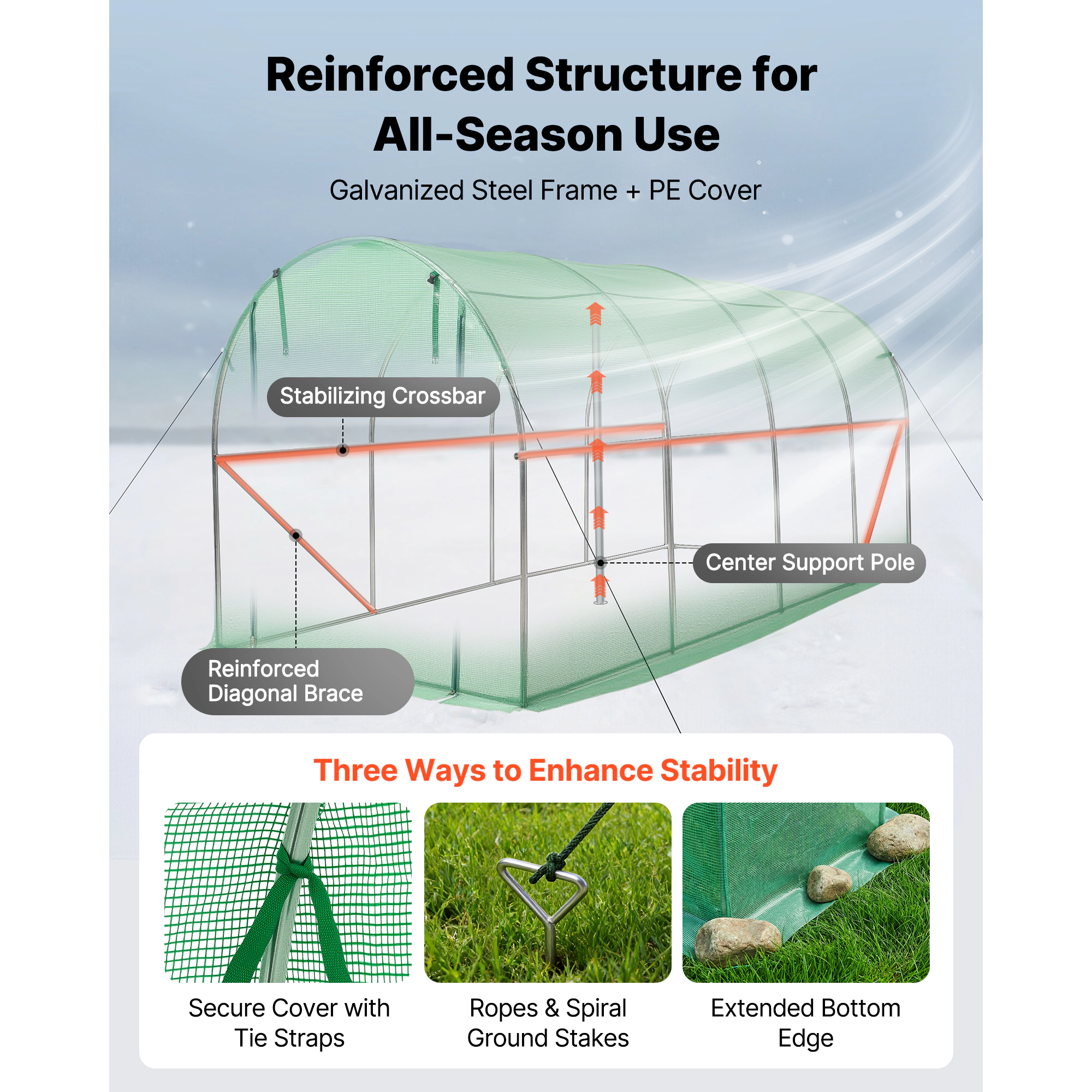 HONGGE Walk-in Green House Greenhouse with Shelves High Strength PE Cover with Zipper Door and Steel Frame Assembly in