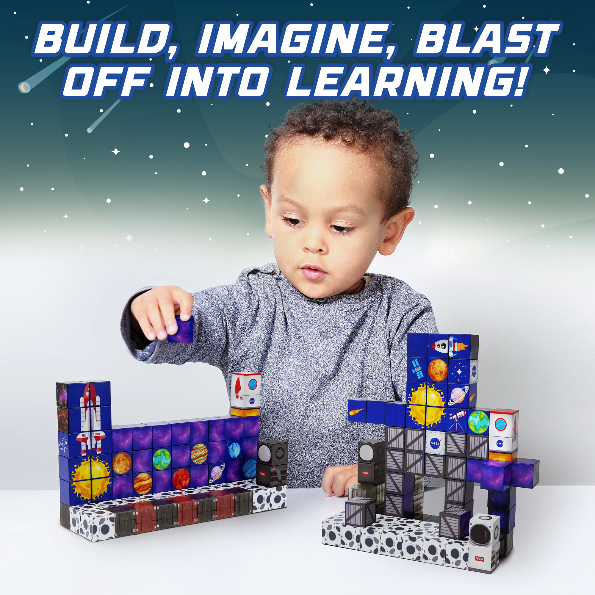 USA Toyz Blocchi Space Squad Magnetic Block Set, 84 Pieces, STEM Space Toys for Kids