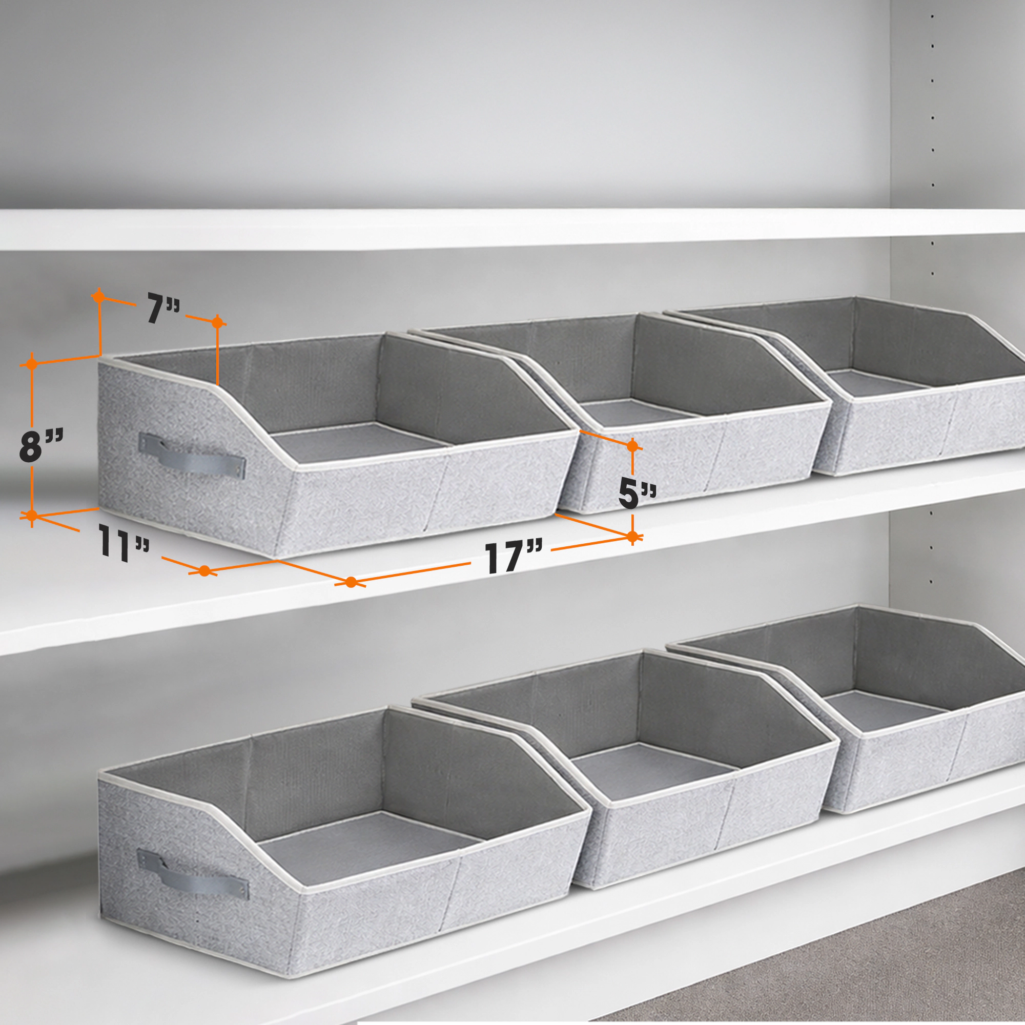 Cheer Collection 6-Pack Collapsible Open-Front Fabric Storage Bins with Reinforced Handles