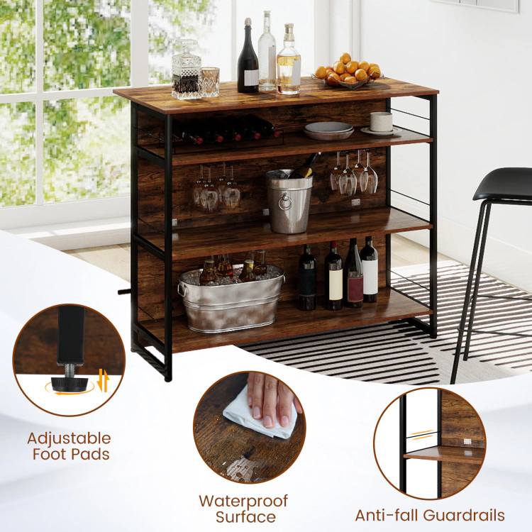 Hivvago 4-Tier Mini Bar Kitchen Island with Footrest and Wine Rack