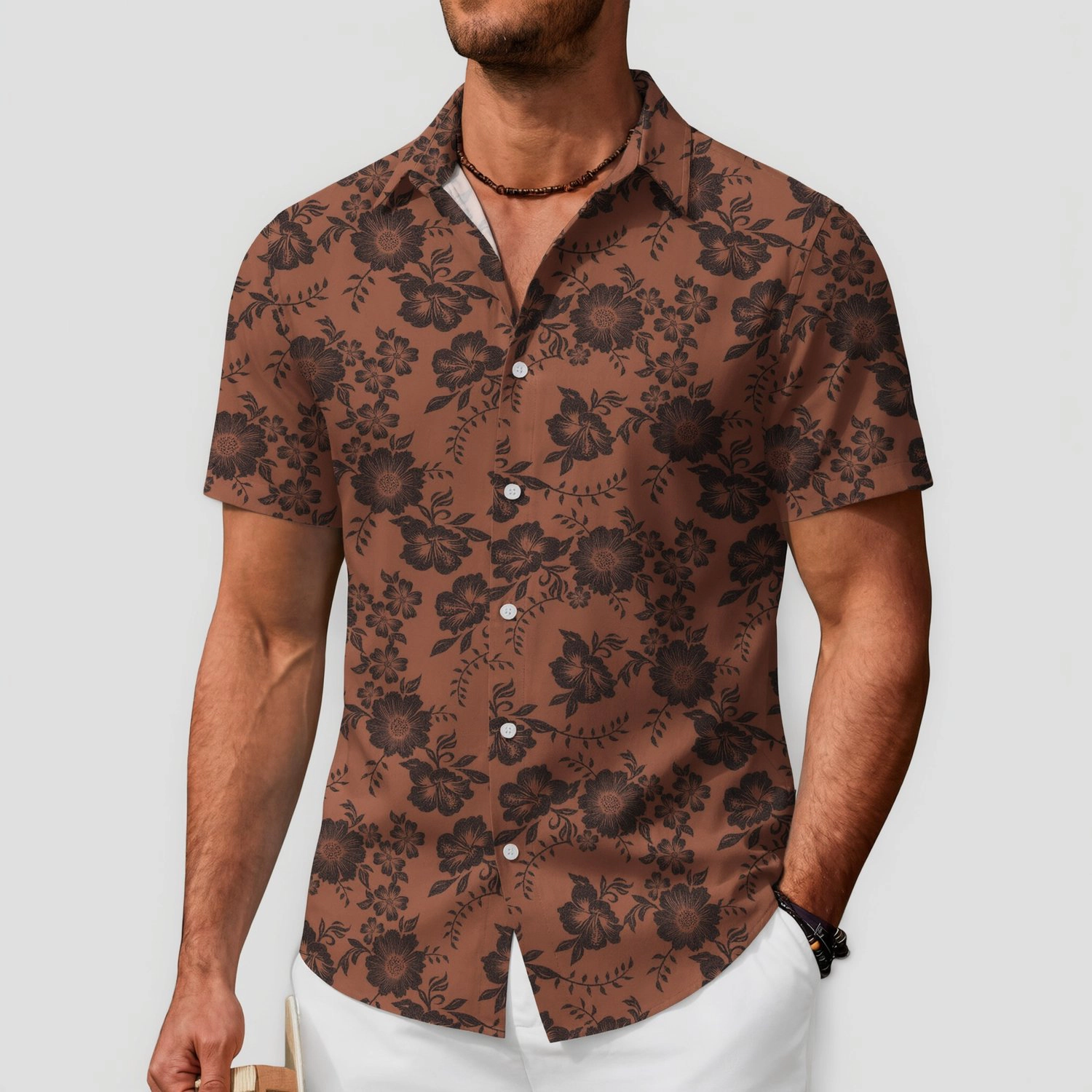 COOFANDY Mens Tropical Leaf Print Short Sleeve Button Down Shirts Casual Beach Tops
