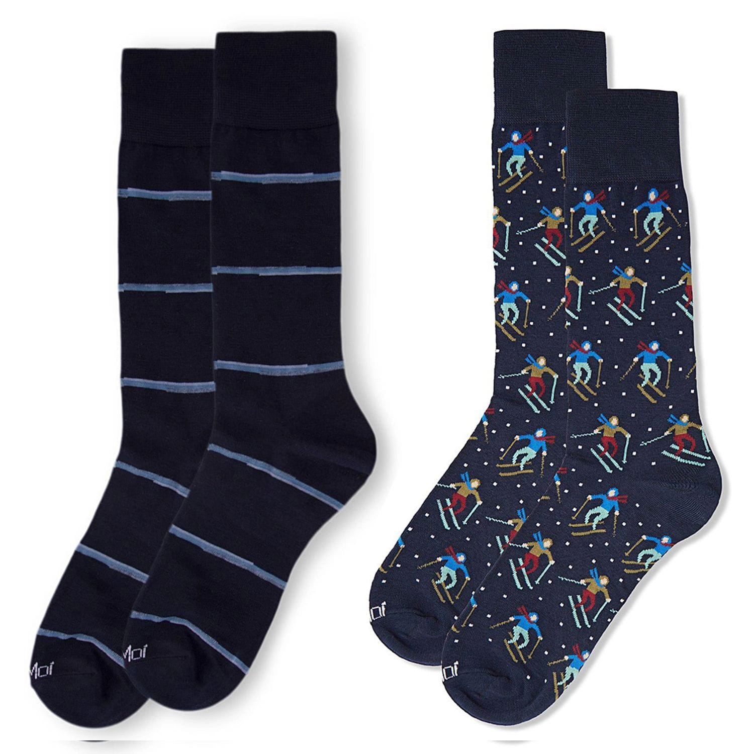 Memoi 2 Pair Men's Sports-Themed Rayon-Blend Novelty Crew Socks