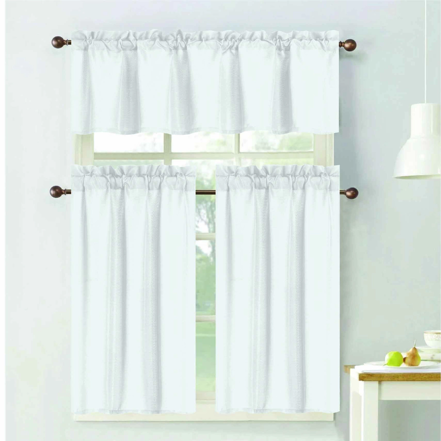 RT Designers Collection 100% Polyester Gibson Solid 3 Piece Kitchen Curtains Valance & Tiers Set 54" x 18" White