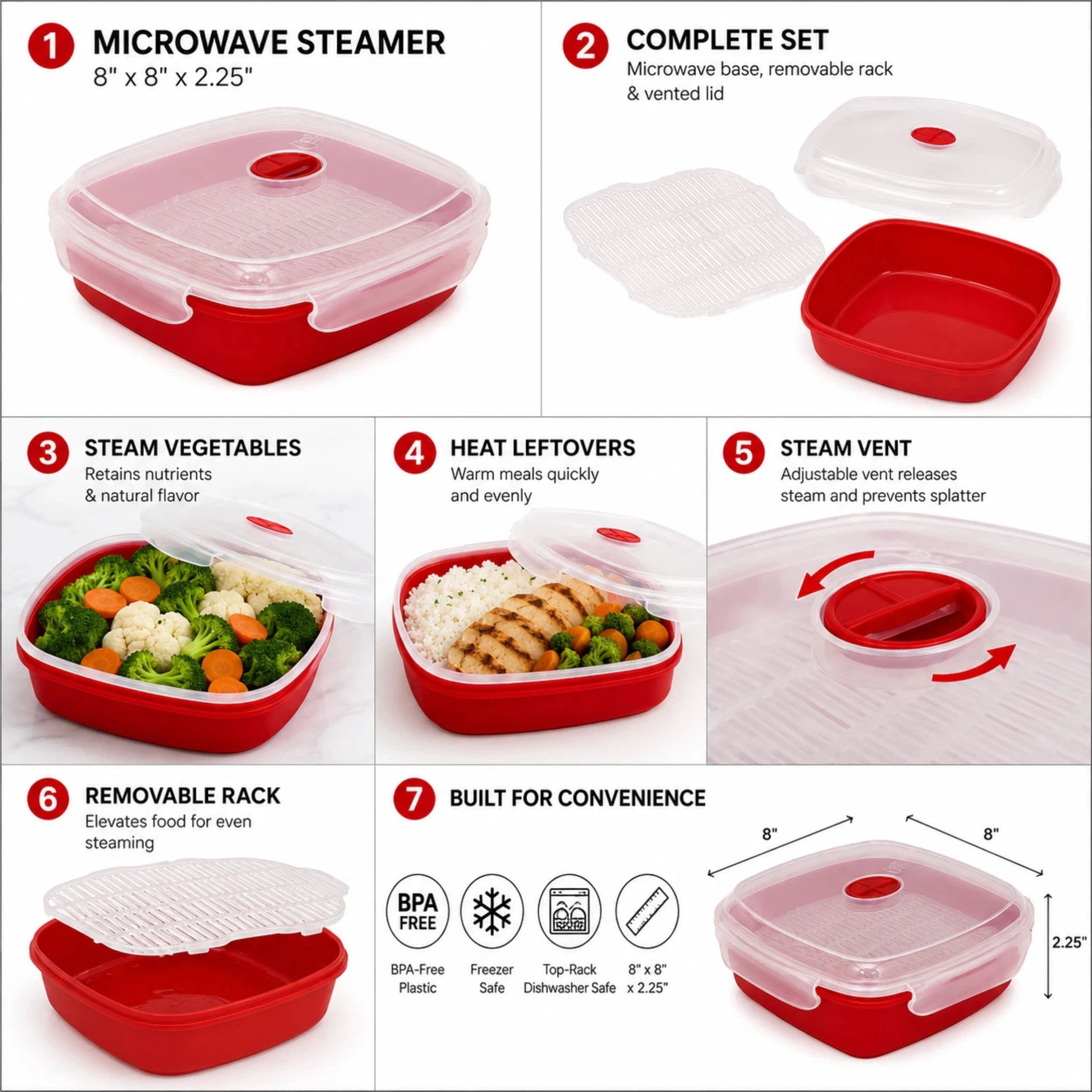 Home Collection Microwave Steamer Grill with Vented Lid BPA-Free Meat & Vegetable Cooker