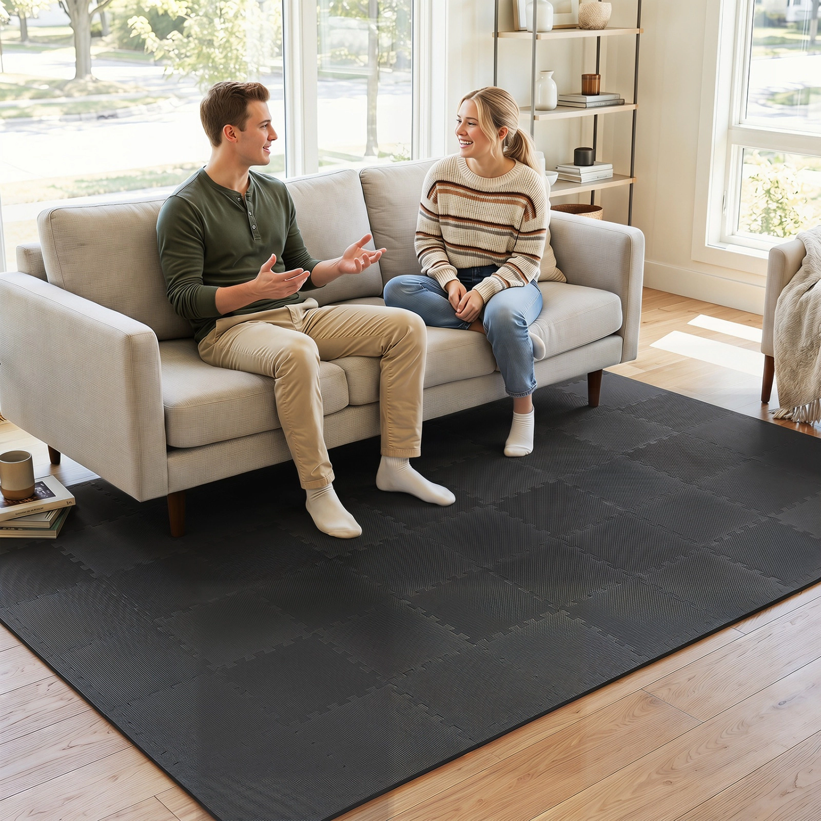 SUGIFT Black 18 Pack Interlocking EVA Foam Exercise Floor Tiles with Borders 12.5-in W 12.5-in D 0.4-in H