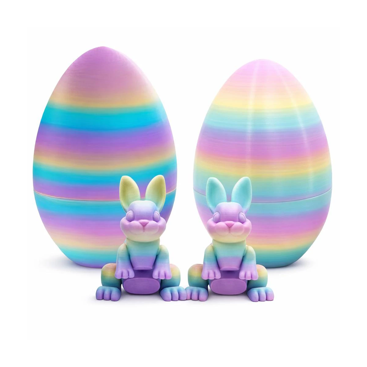 Sperric Easter 3D Printed Surprise Egg & Bunny, 2 pack Prefilled Easter Eggs w/ Articulated Bunny Fidget Toys, 4.3"