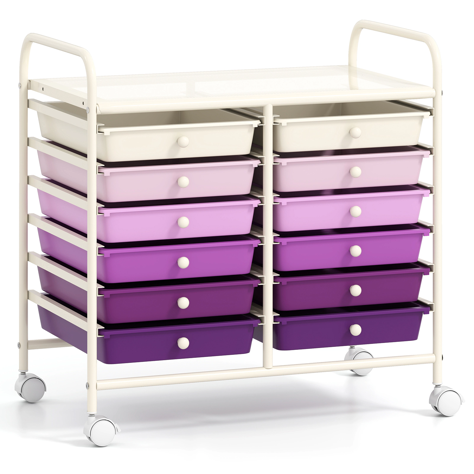 SUGIFT Purple 12-Drawer Rolling Cart Organizer with Plastic Storage Drawers and Locking Wheels for Office