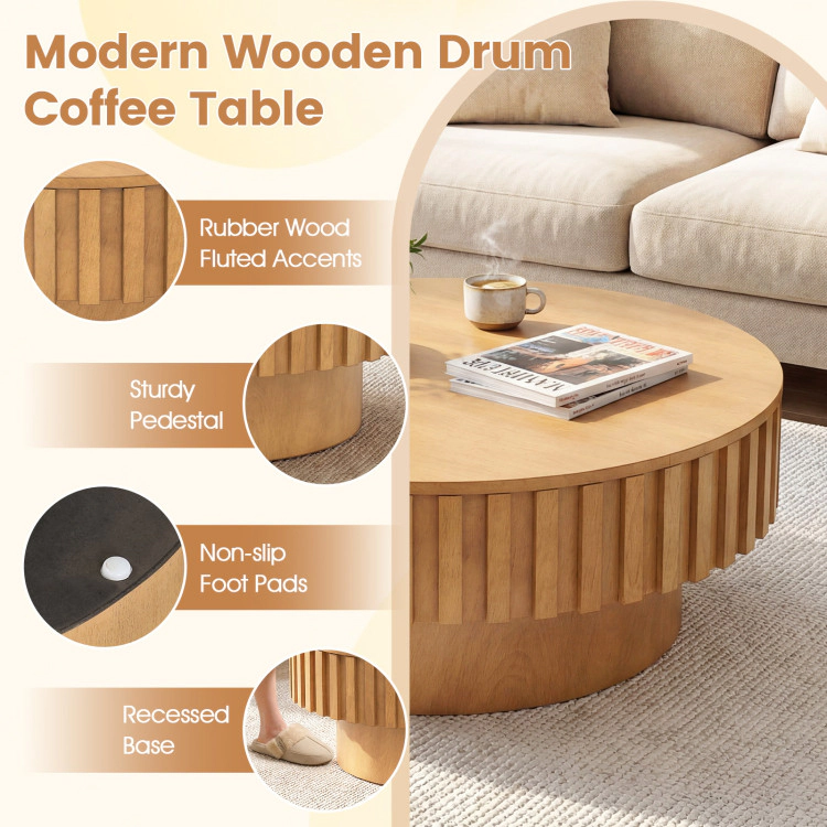 Hivvago Round Coffee Table With Storage Modern Wooden Drum Coffee Table With Hidden Compartment
