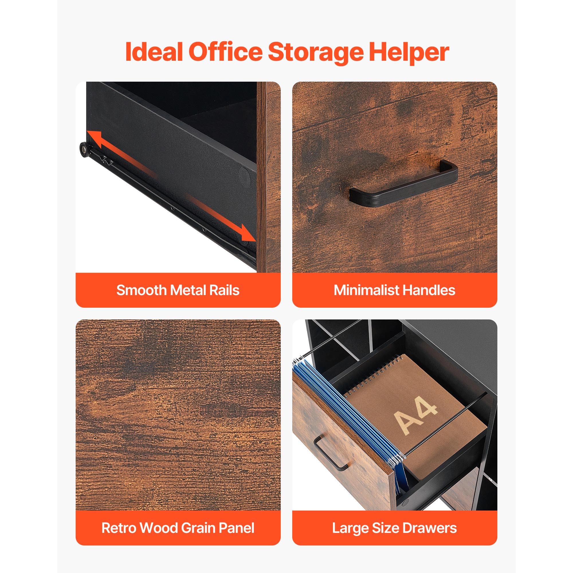 HONGGE Mobile Filing Cabinet with Lockable Rolling File Storage and Shelves Standing Printer Stand for Home Office