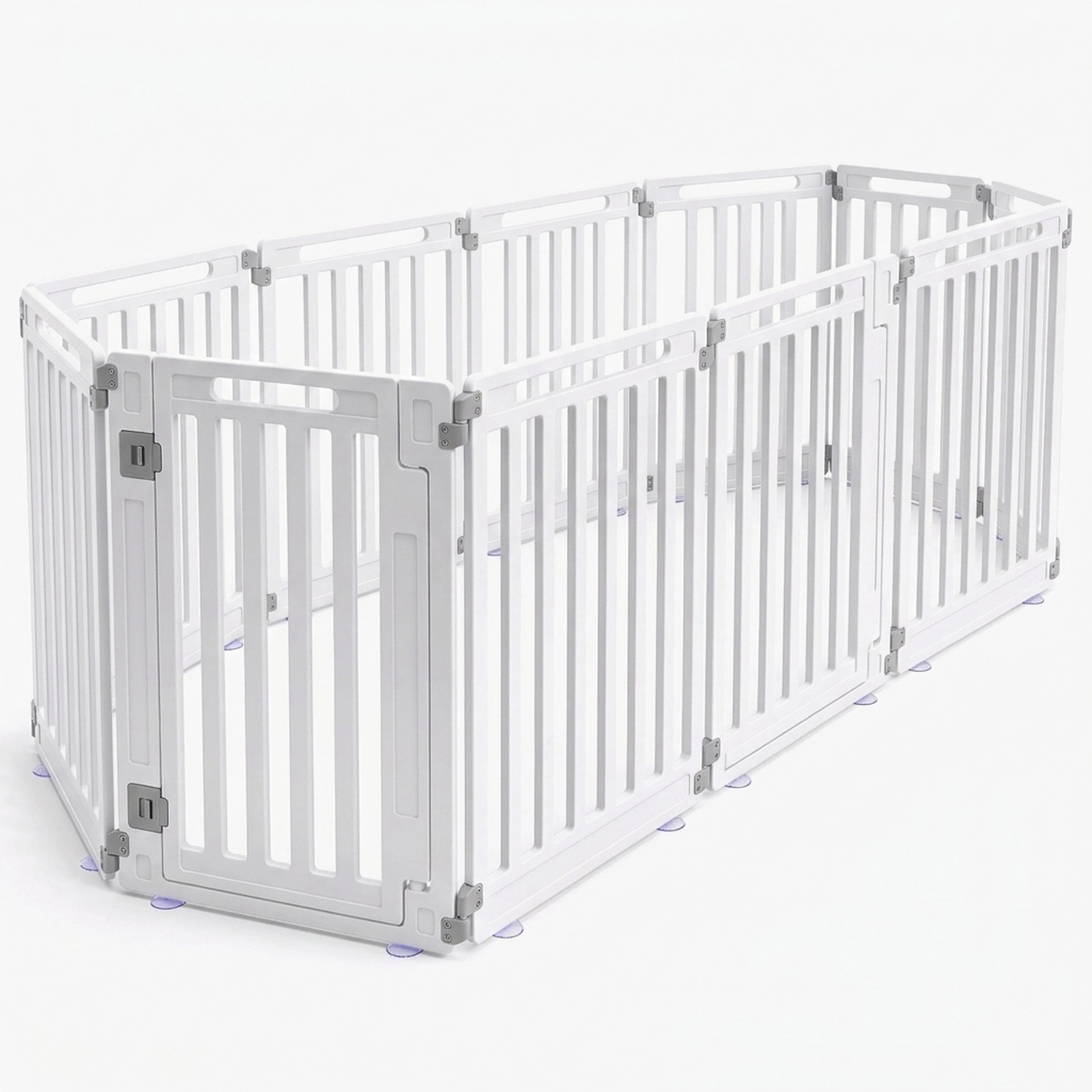 SUGIFT 10-Panel 31.5-in Height Indoor Outdoor Pet Gate Playpen with Rotating Panels and Latching Door Black/White