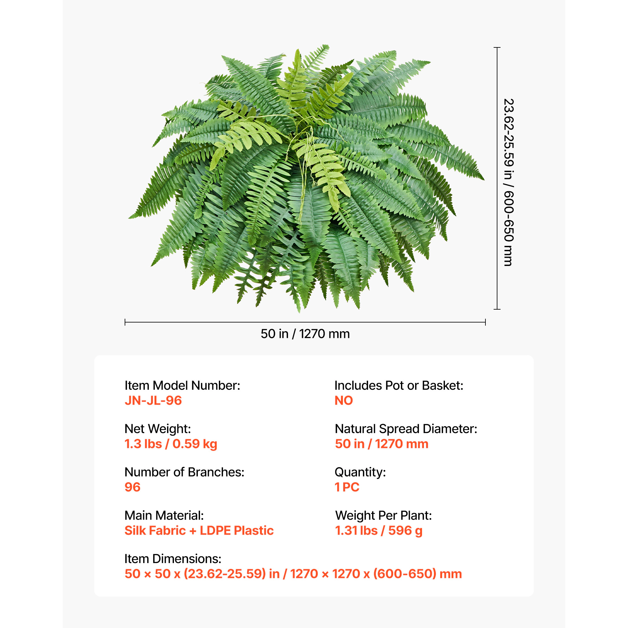 HONGGE Artificial Ferns Large Boston Fake Plant Decor with Faux Fern for Home and Office