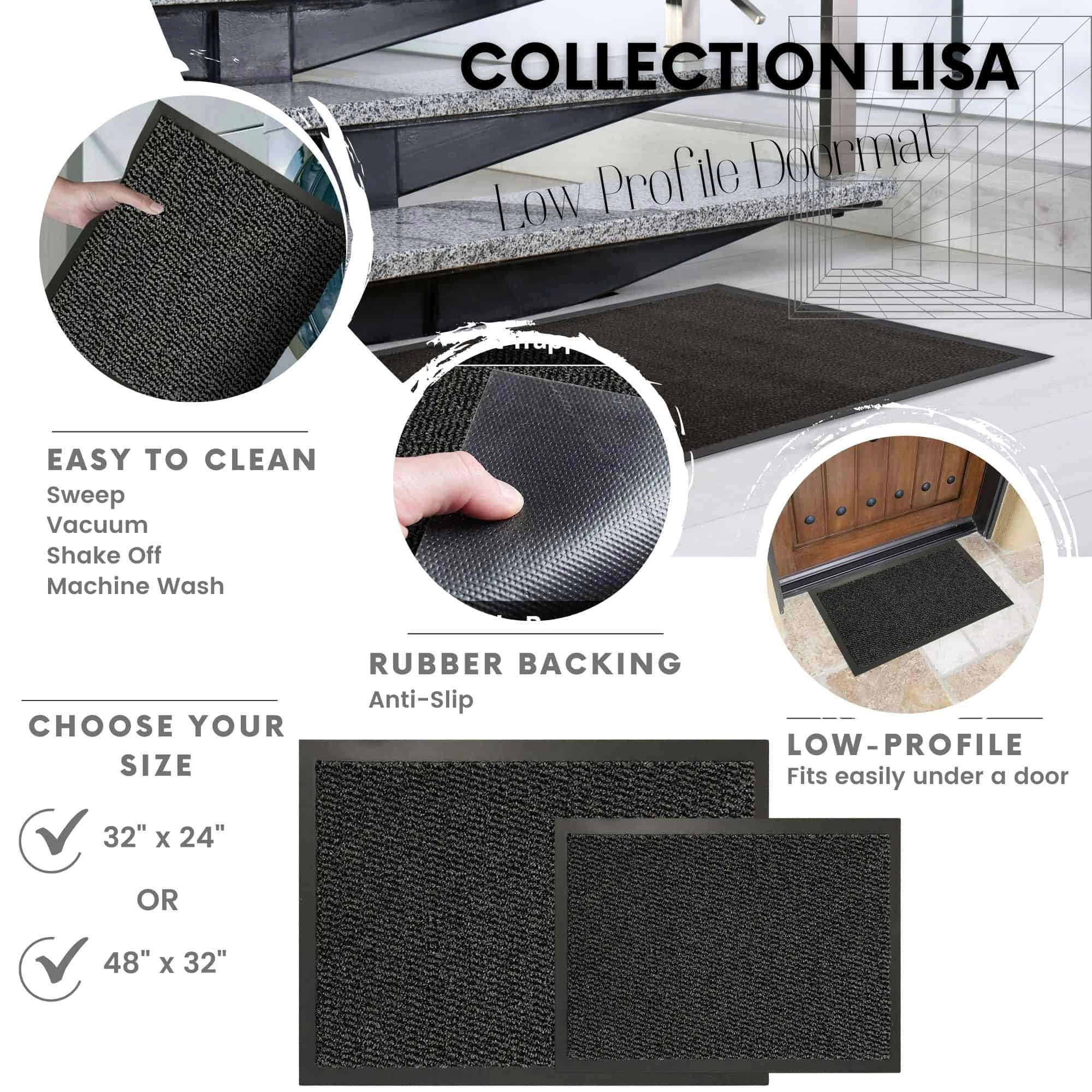 Evideco French Home Goods Blue Lisa Polypropylene Doormat 32 x 24 Inches