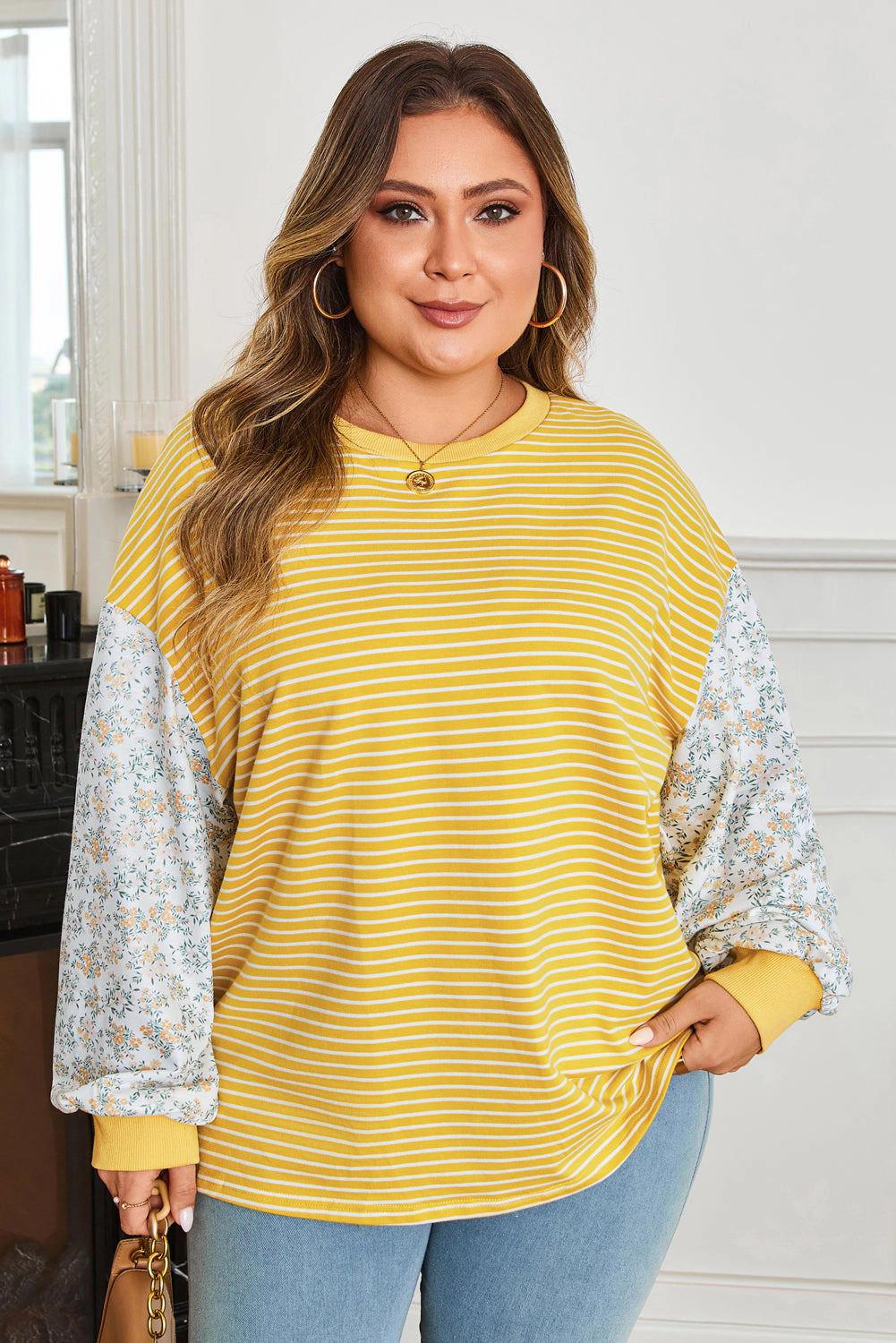 Threaded Pear Women's Evelyn Sleeve Patchwork Loose Top