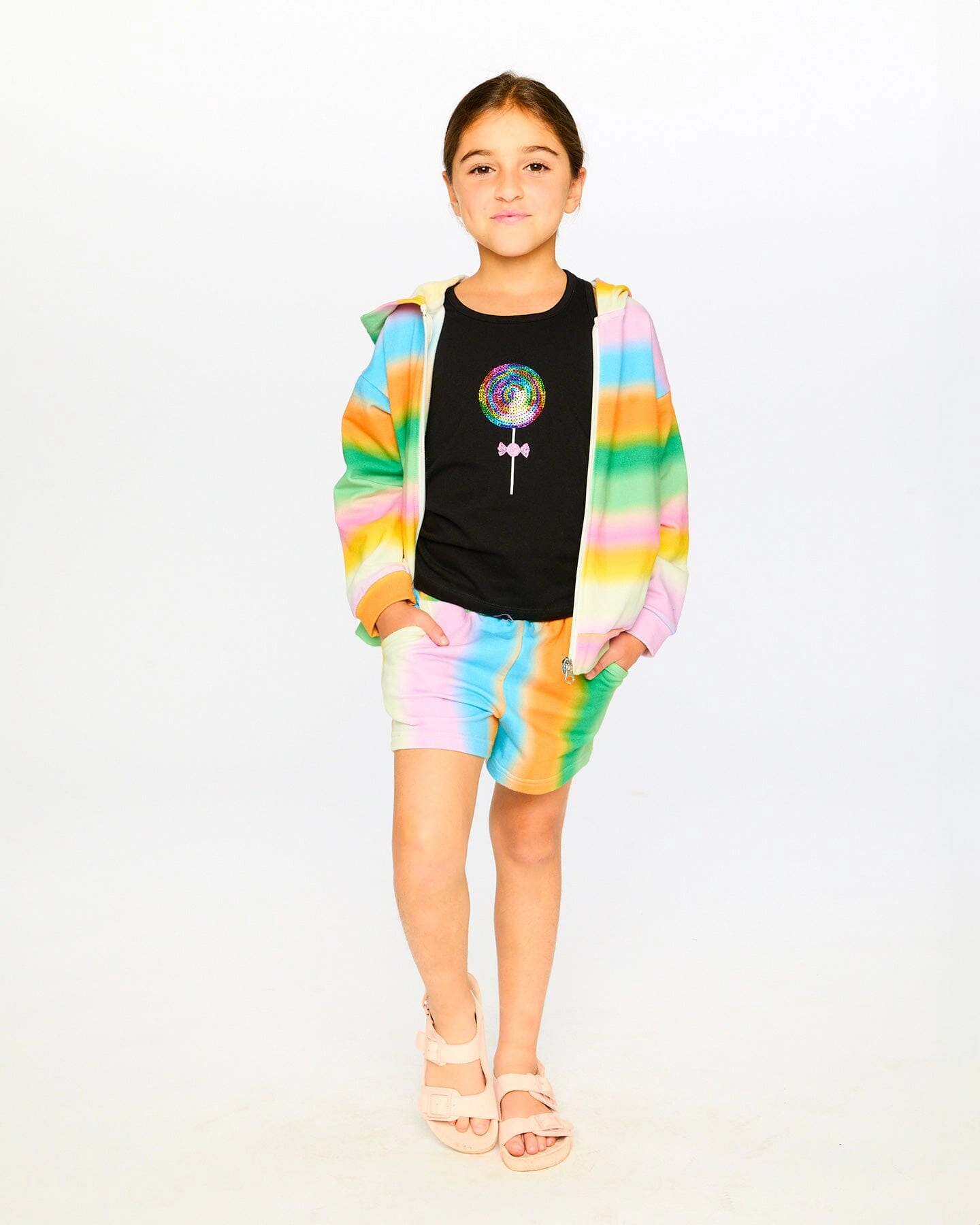 Deux par Girls Printed French Terry Zip Front Hoodie