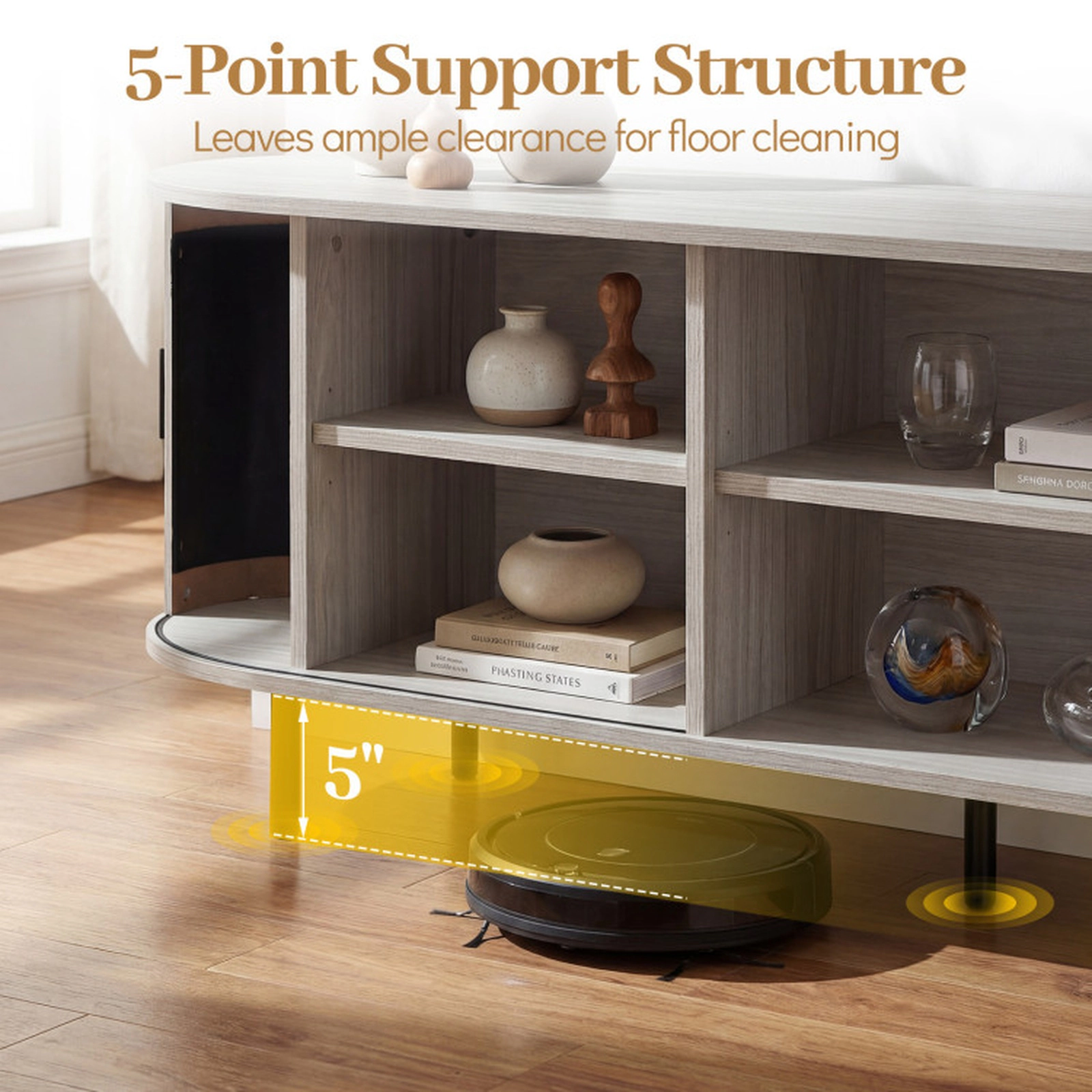 SUGIFT 71-Inch Mid-Century Modern TV Stand, 165 lb Capacity, Fluted Sliding Doors, for TVs up to 80 Inches