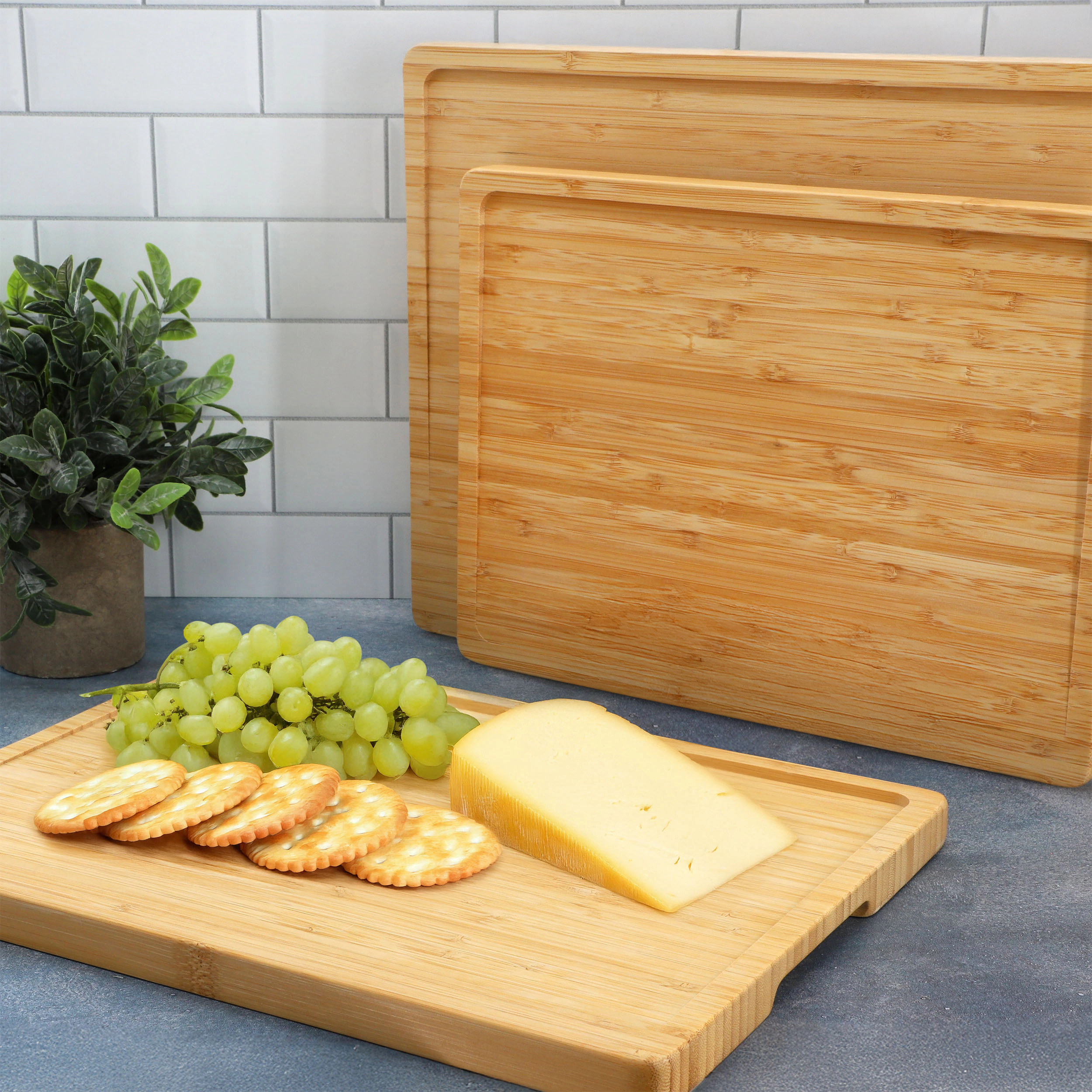 MegaChef 3 Piece Natural Bamboo Cutting Board Set