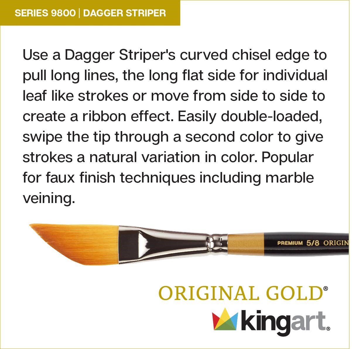 KINGART Original Gold 9800 Dagger Golden Taklon Brush