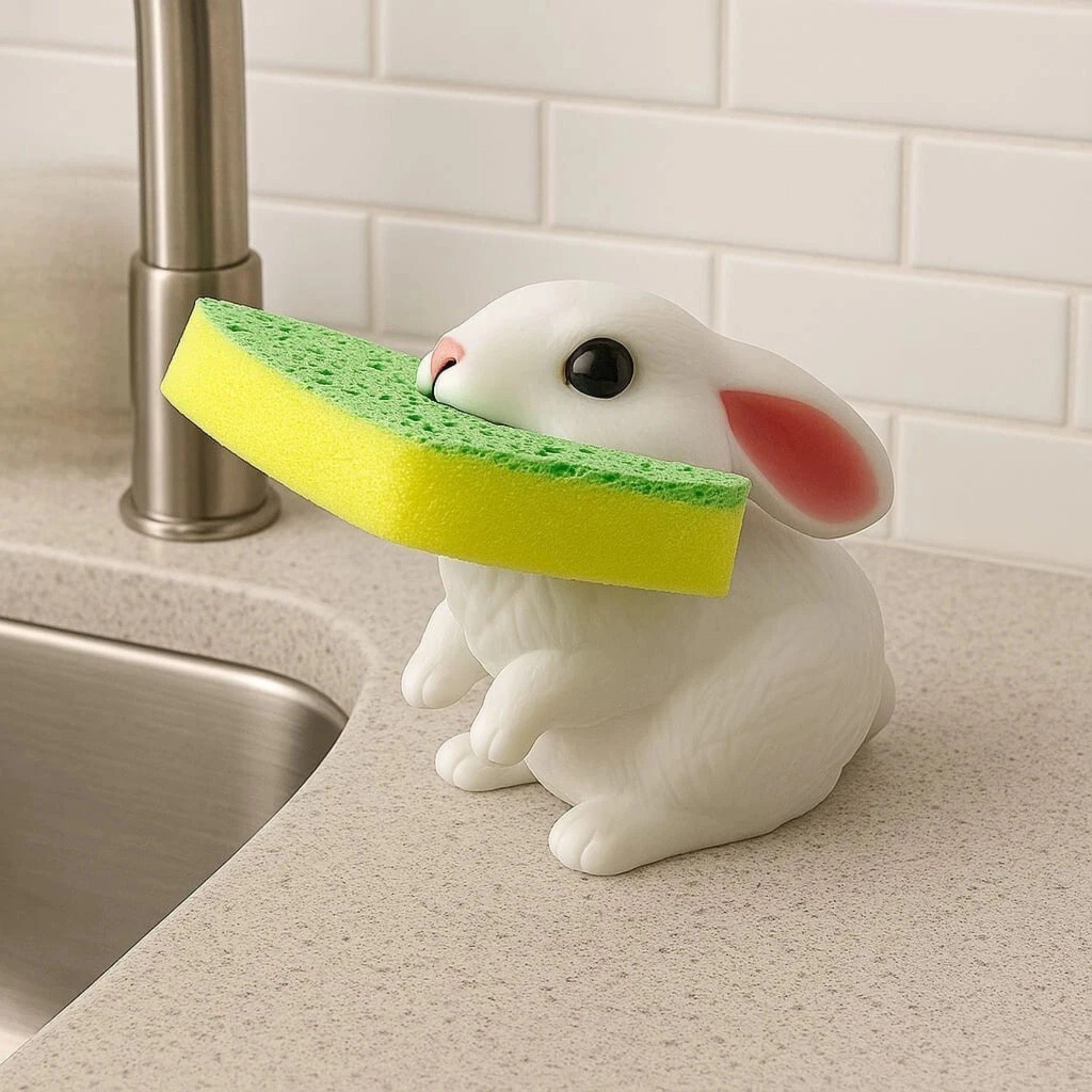 Home Collection Bunny Rabbit Sponge Holder with Dual-Sided Sponge