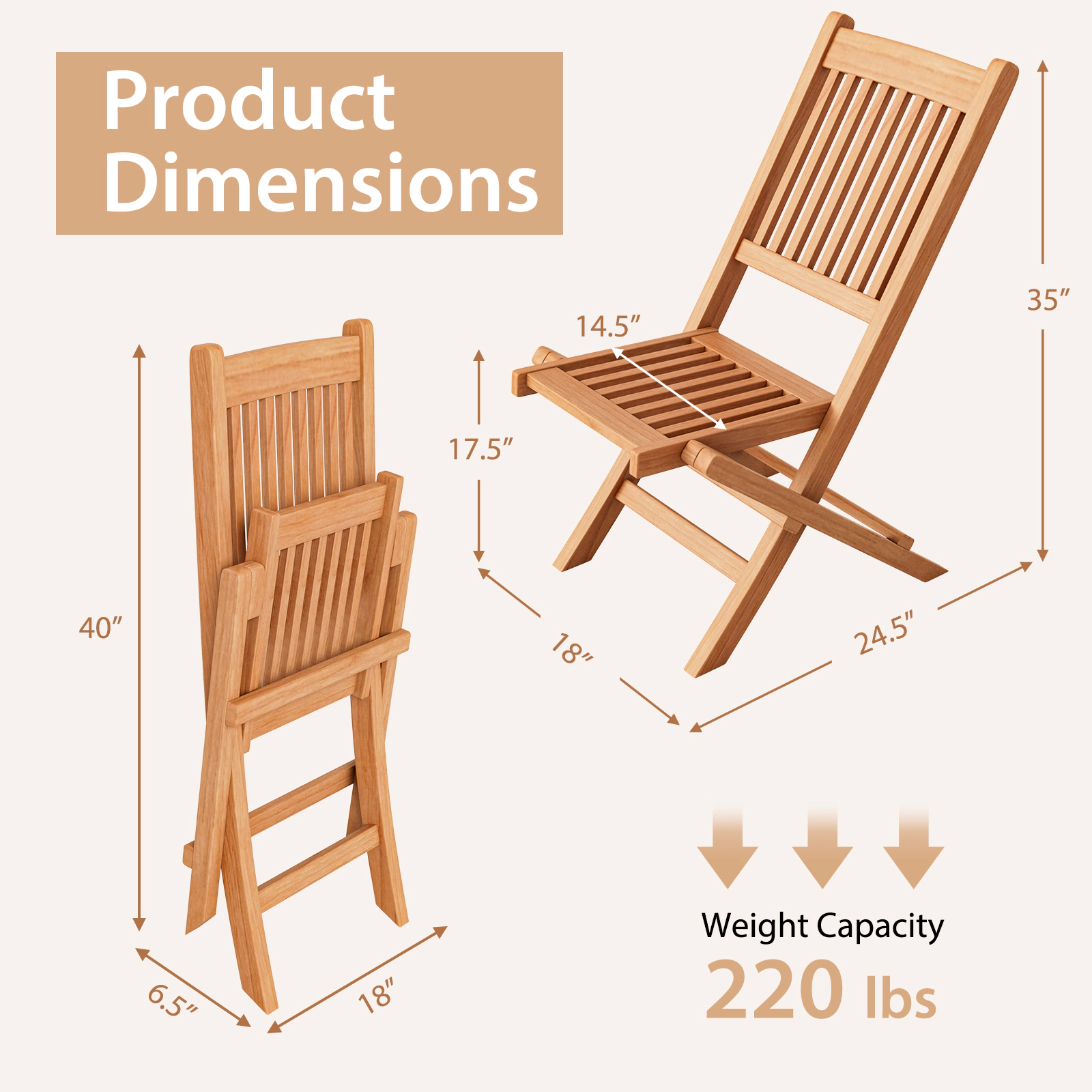 Slickblue 3 Piece Outdoor Bistro Furniture Set Teak Wood Folding Chair Table