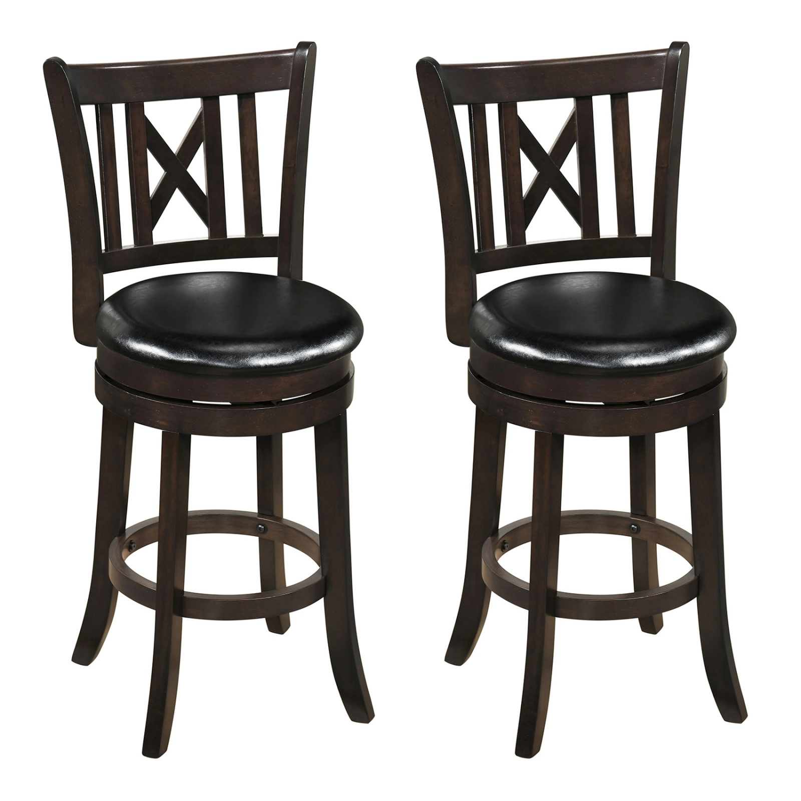 SUGIFT Set of 2 26-Inch Dark Chocolate Swivel Counter Stools with Contoured Backrests