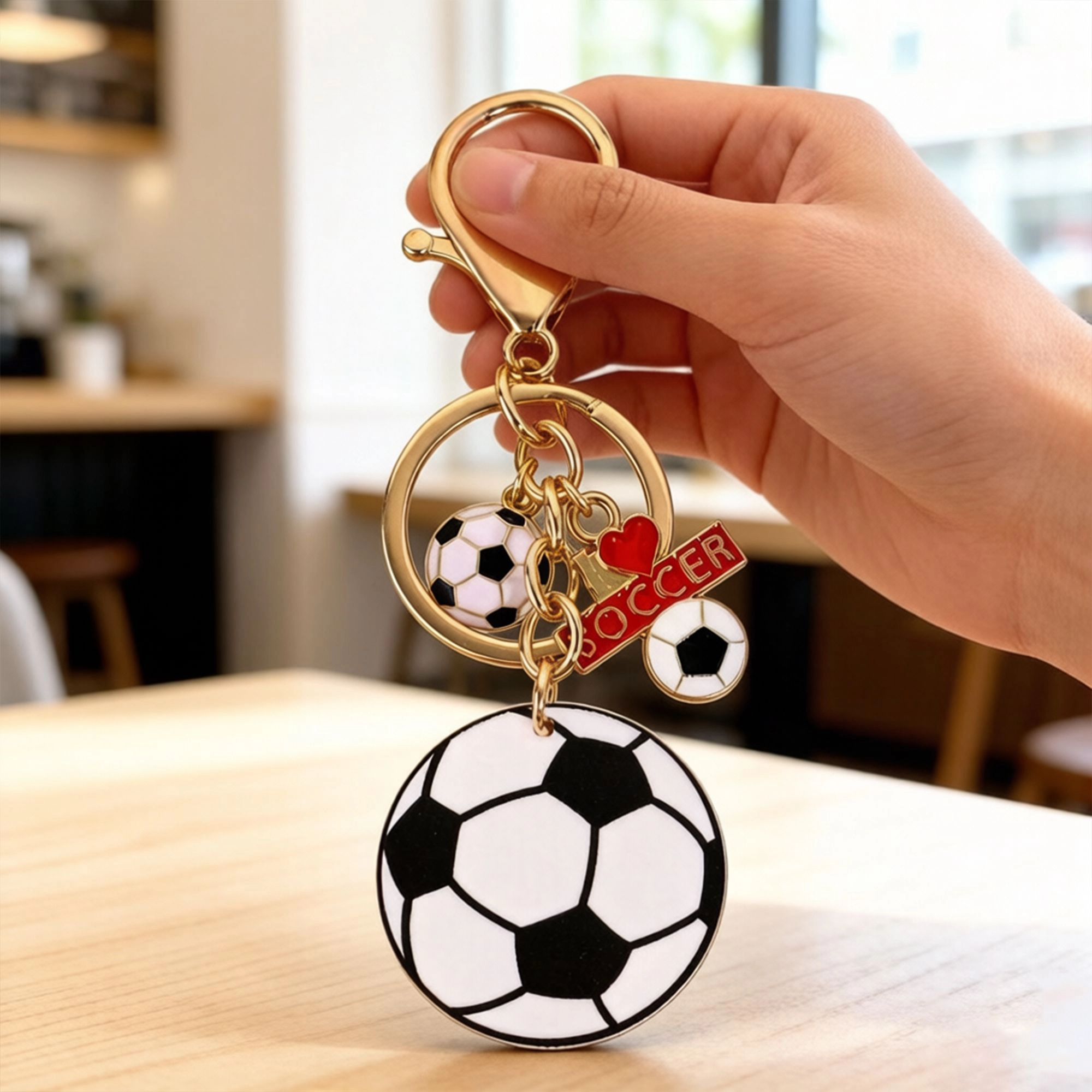 Alilang Women's 2 Pack Sports Ball Keychains with Gold Tone Clip Ring and Charm Accents, Style-C