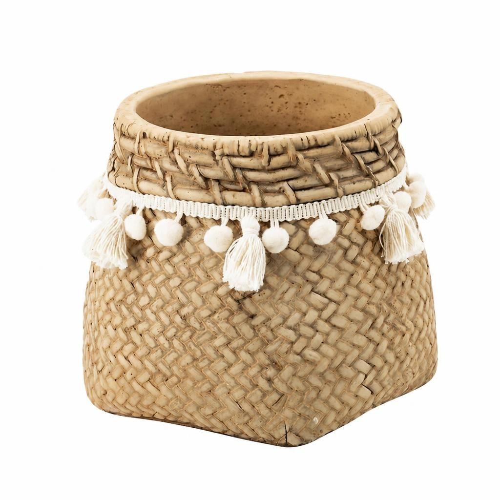 WOW PIONEER Solid Cement Round Planter Pot for Patio Balcony Backyard Porch Indoor Outdoor